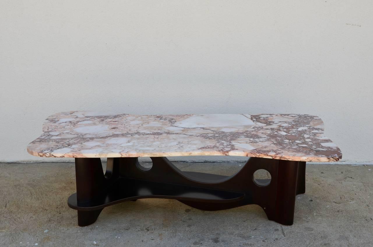 Polished Sculptural Free-Form Marble Long Coffee Table