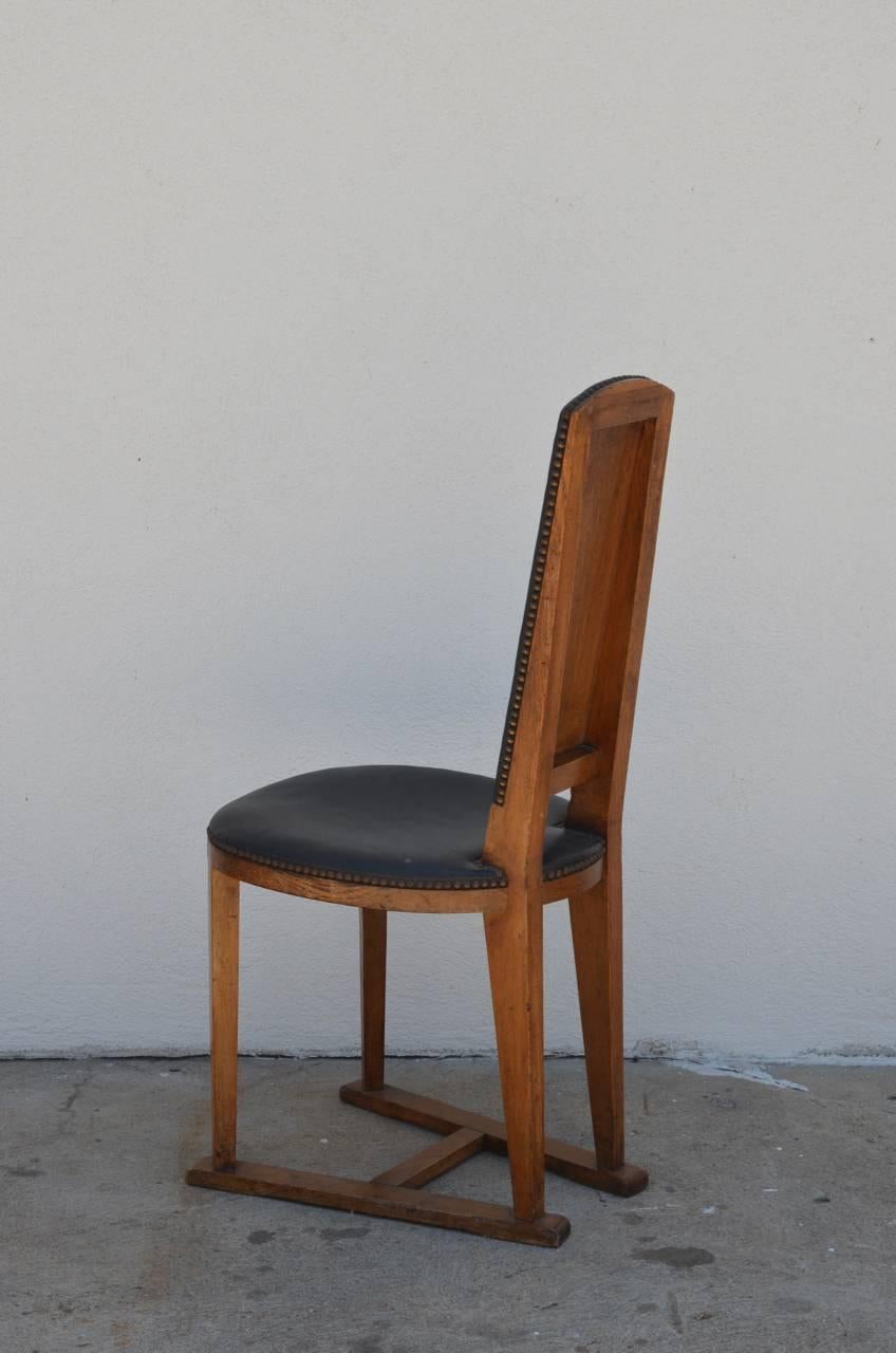 Patinated Pair of Slender Oak Arts & Crafts Sledge Chairs