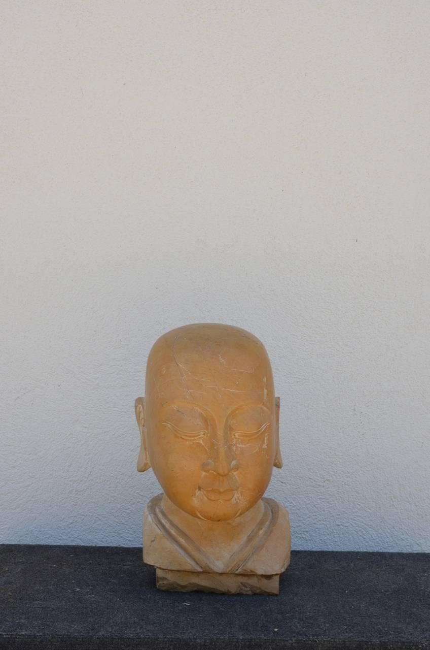 Tibetan Large Carved Marble Head of the Buddha