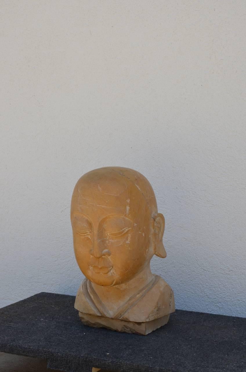 Asian Large Carved Marble Head of the Buddha