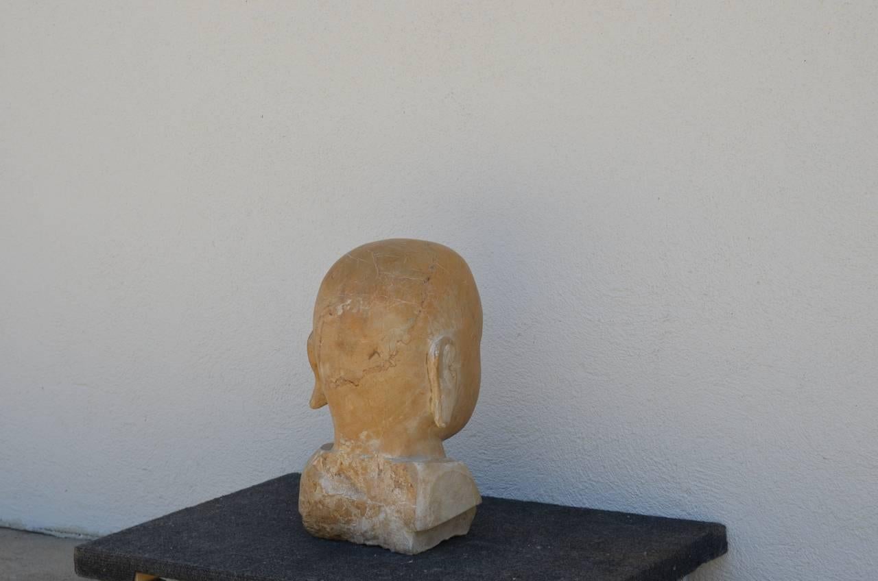 Large Carved Marble Head of the Buddha In Excellent Condition In Los Angeles, CA