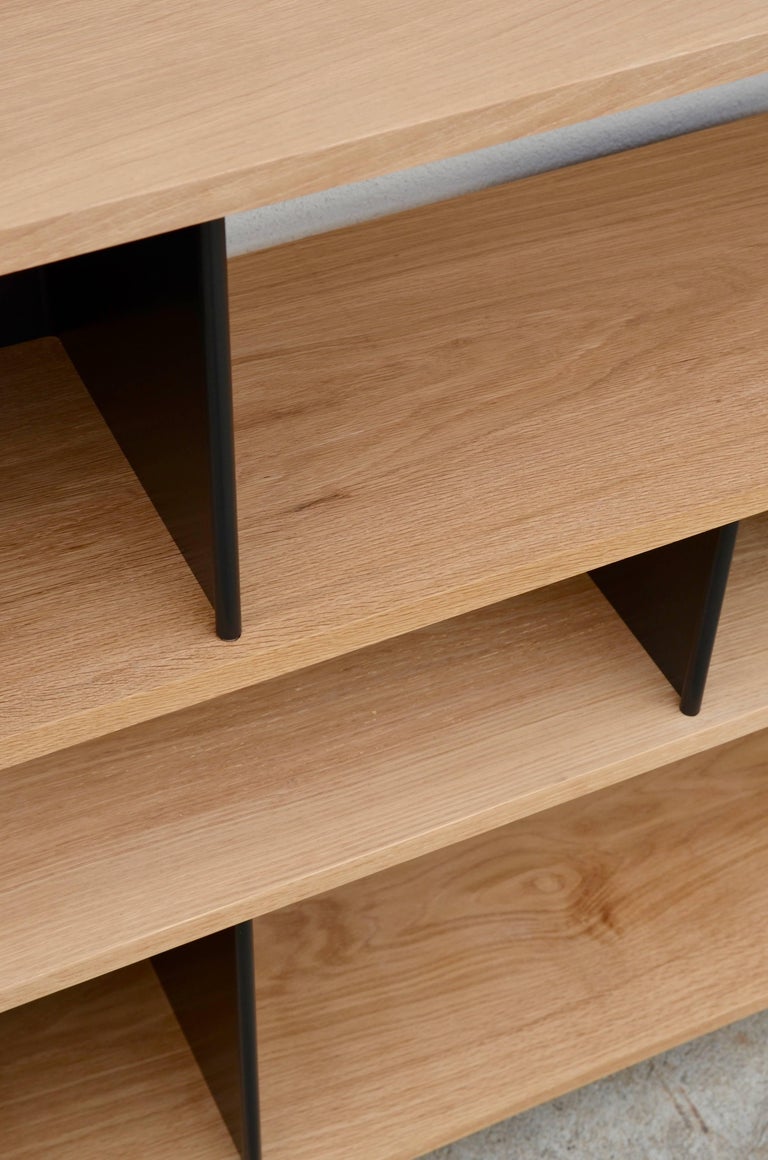 Low 'Horizontal' Matte Black and Polished Oak Shelving Unit by Design