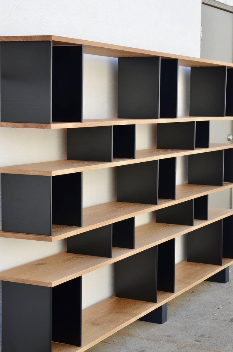 Polished Oak and Matte Black 'Horizontal' Shelving Unit by Design