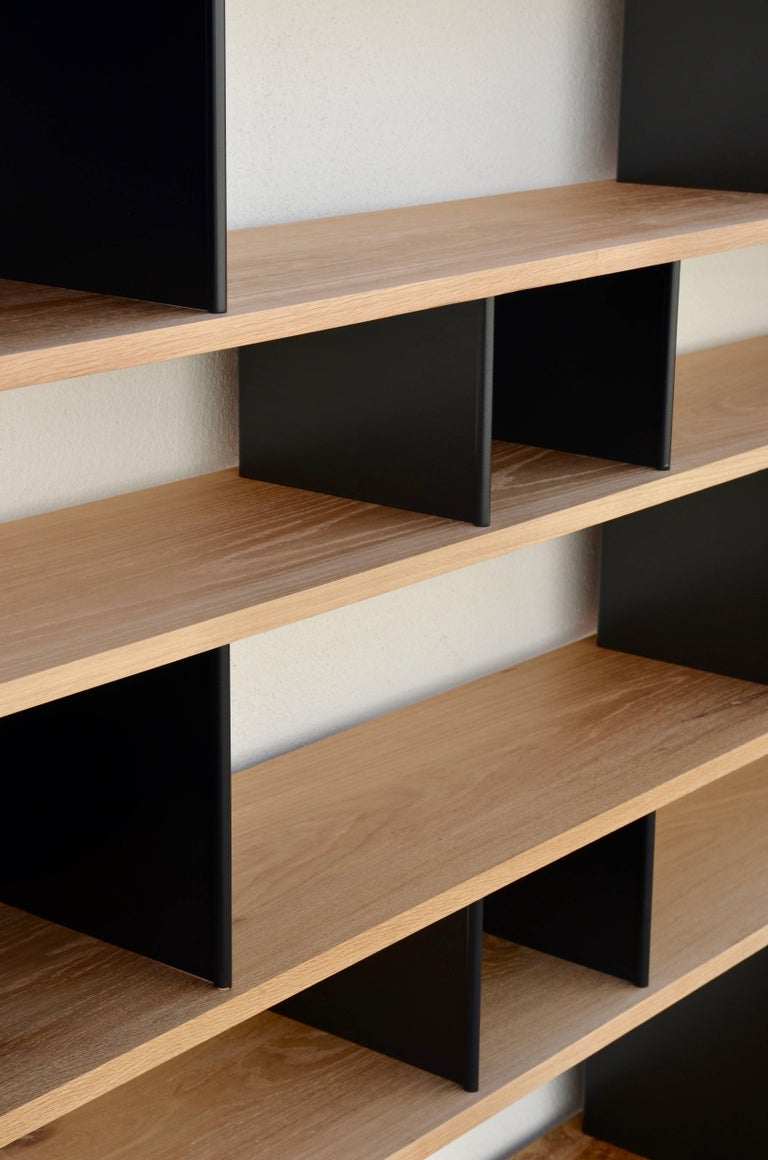 Polished Oak and Matte Black 'Horizontal' Shelving Unit by Design