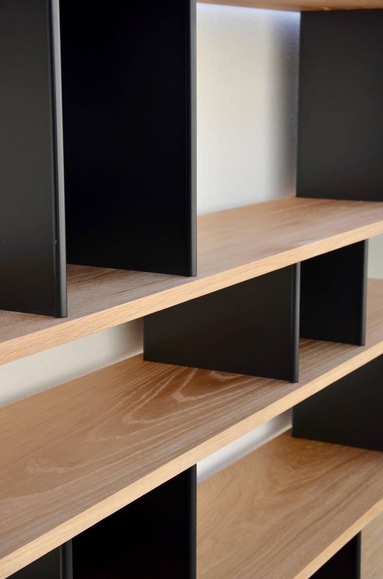 Polished Oak and Matte Black 'Horizontal' Shelving Unit by Design