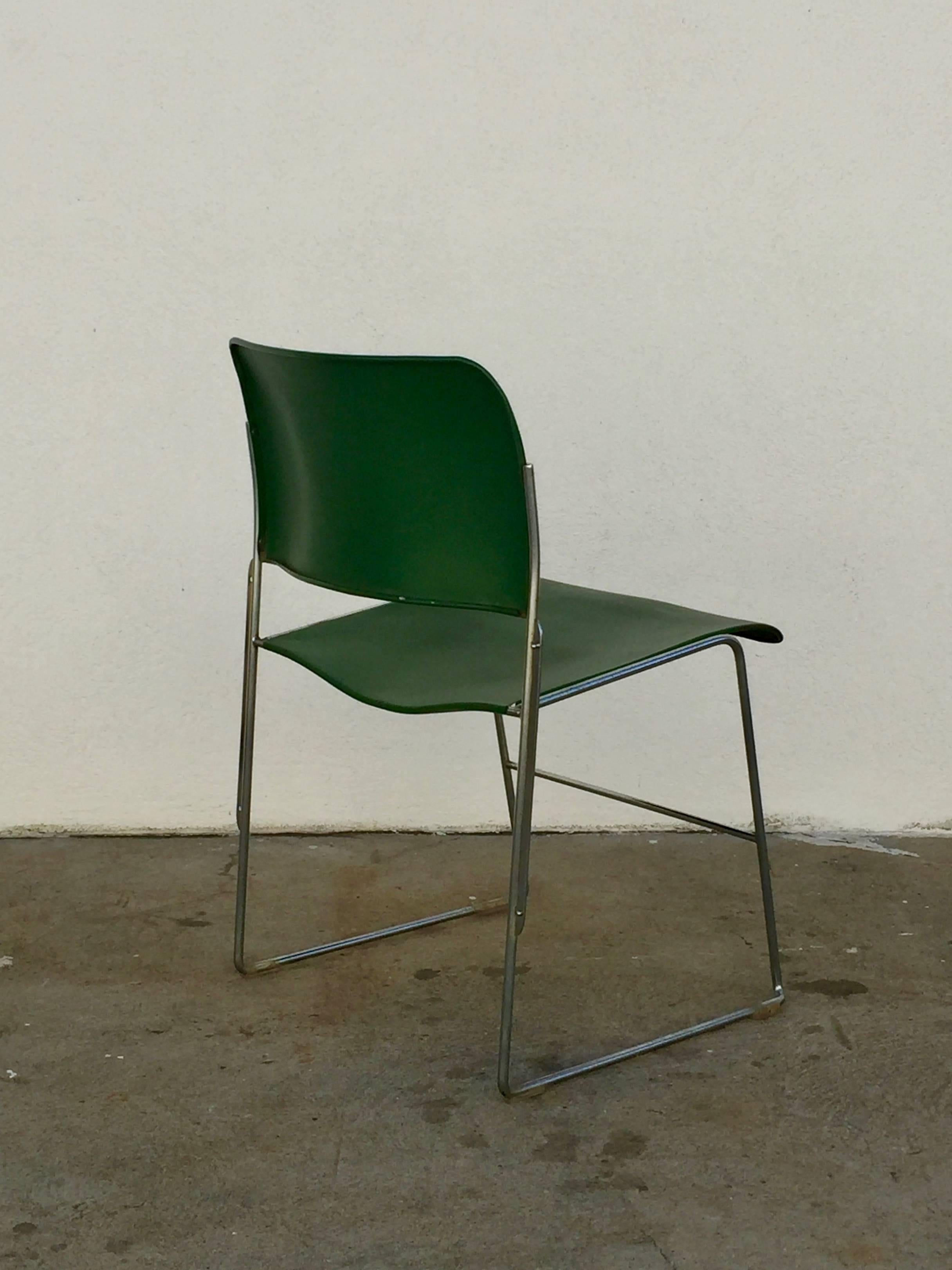Powder-Coated Set of 40/4 Green Chairs by David Rowland
