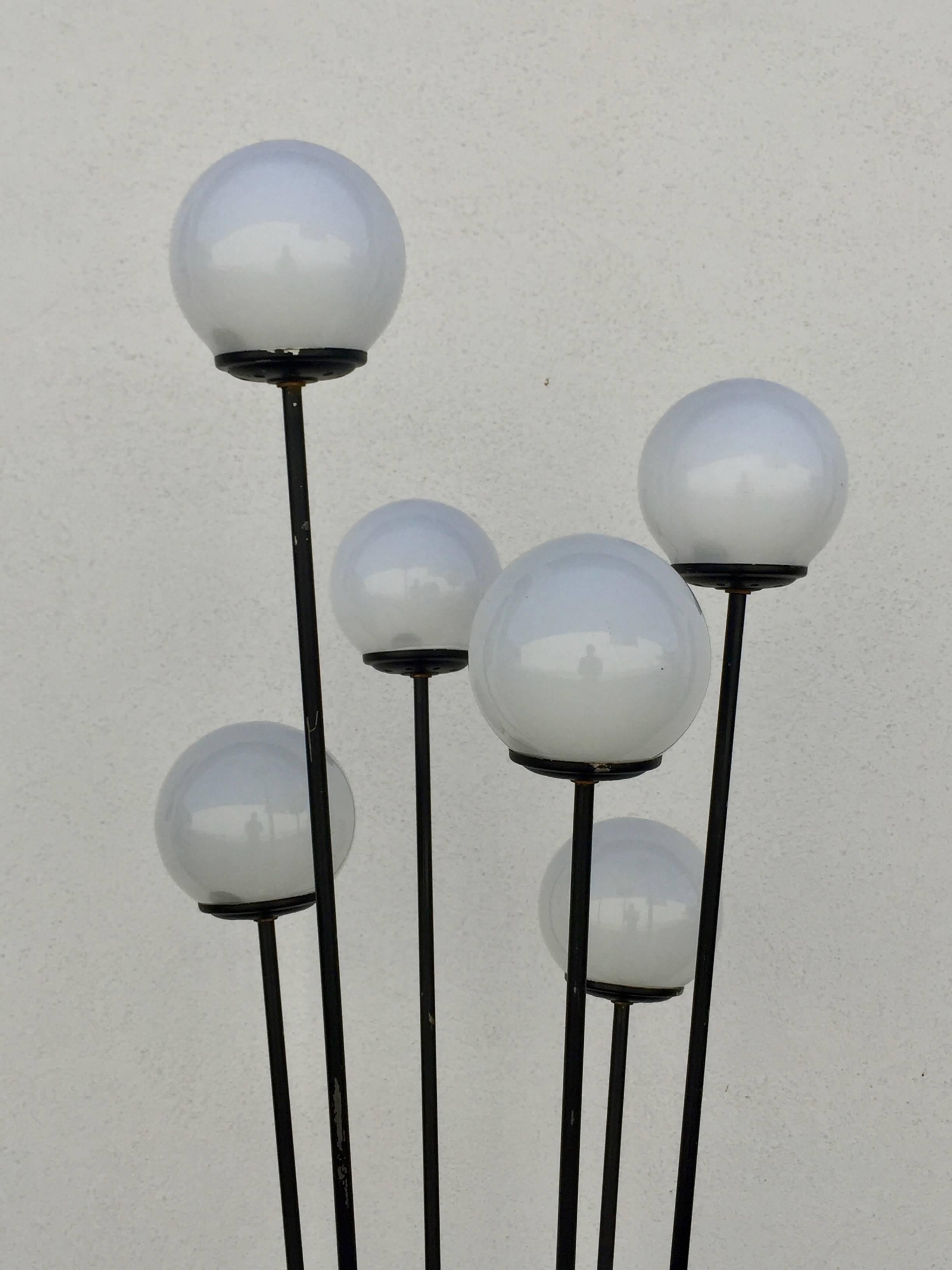 Painted Unusual French Midcentury Glass Globe Cluster Floor Lamp