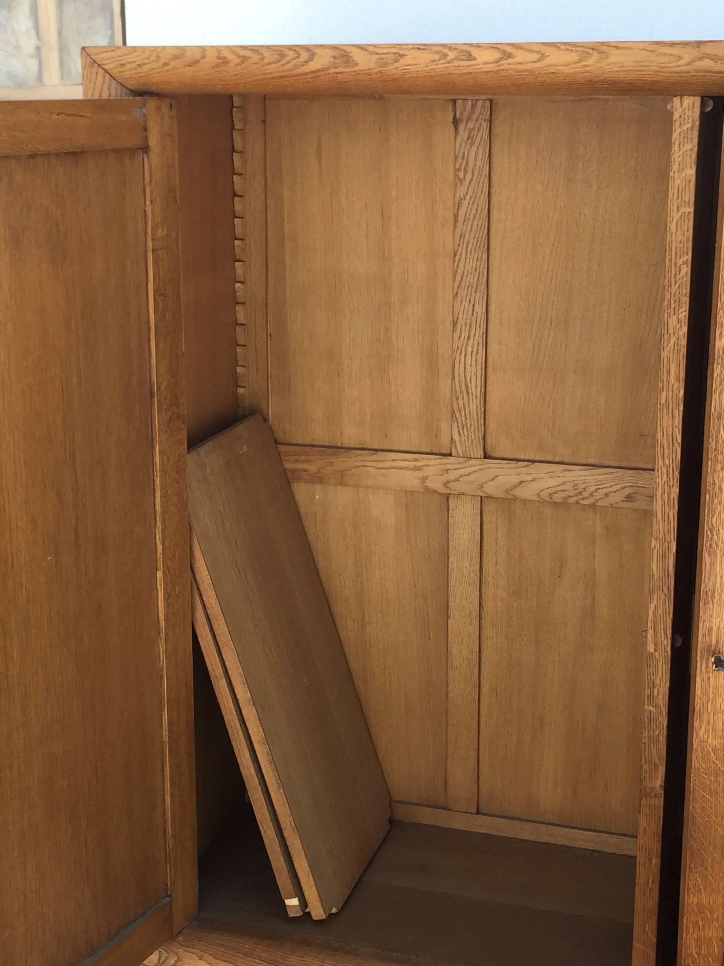 French Incredible Polished Oak Low Armoire by Jacques Adnet