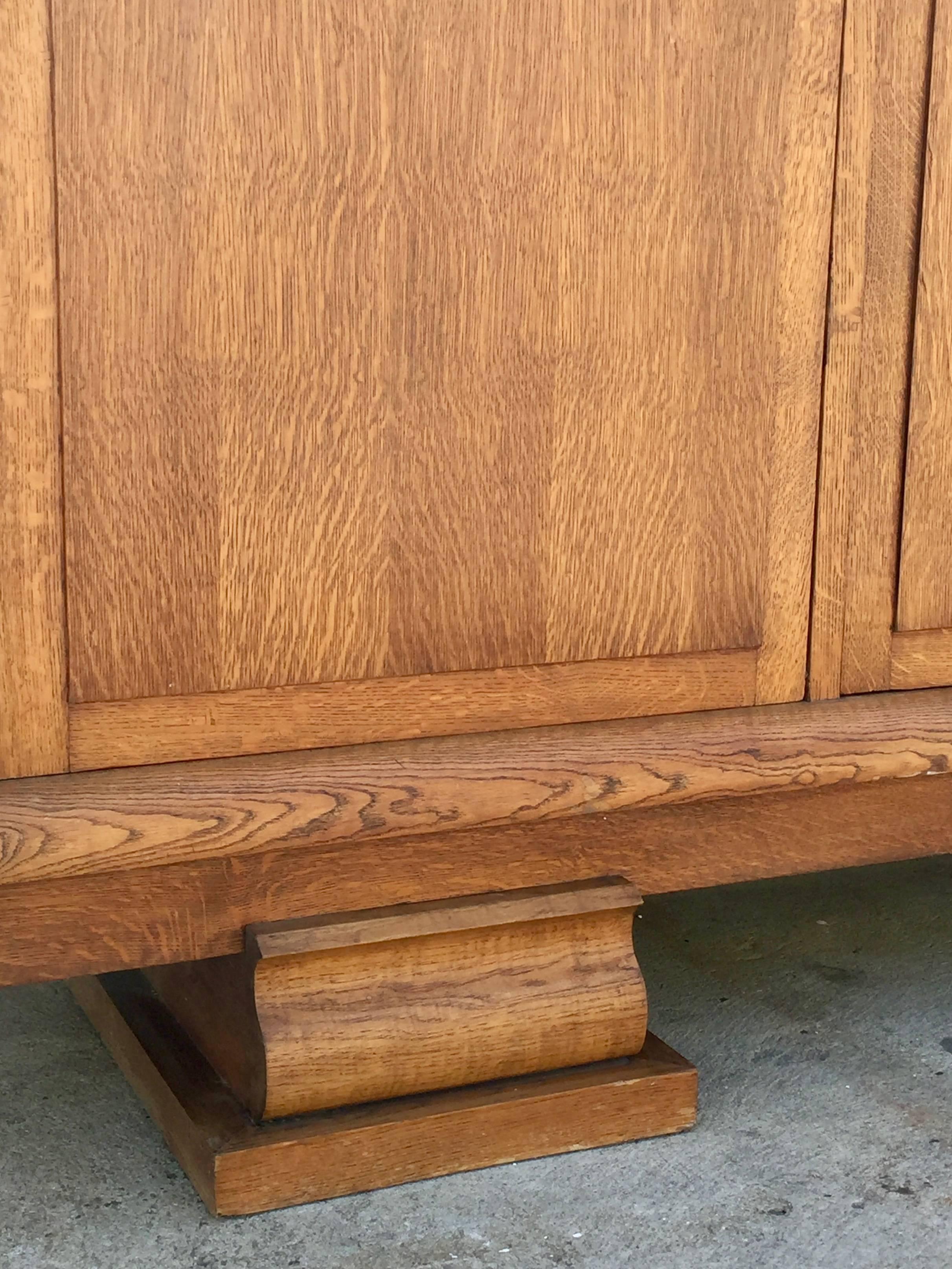 Incredible Polished Oak Low Armoire by Jacques Adnet In Excellent Condition In Los Angeles, CA