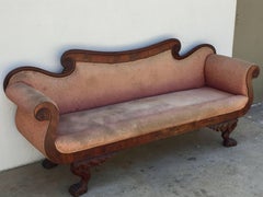 Intricately Carved American Empire Antique Mahogany Settee