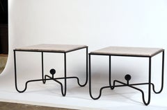 In-Stock: Two Large 'Entretoise' Silver Travertine End Tables by Design Frères
