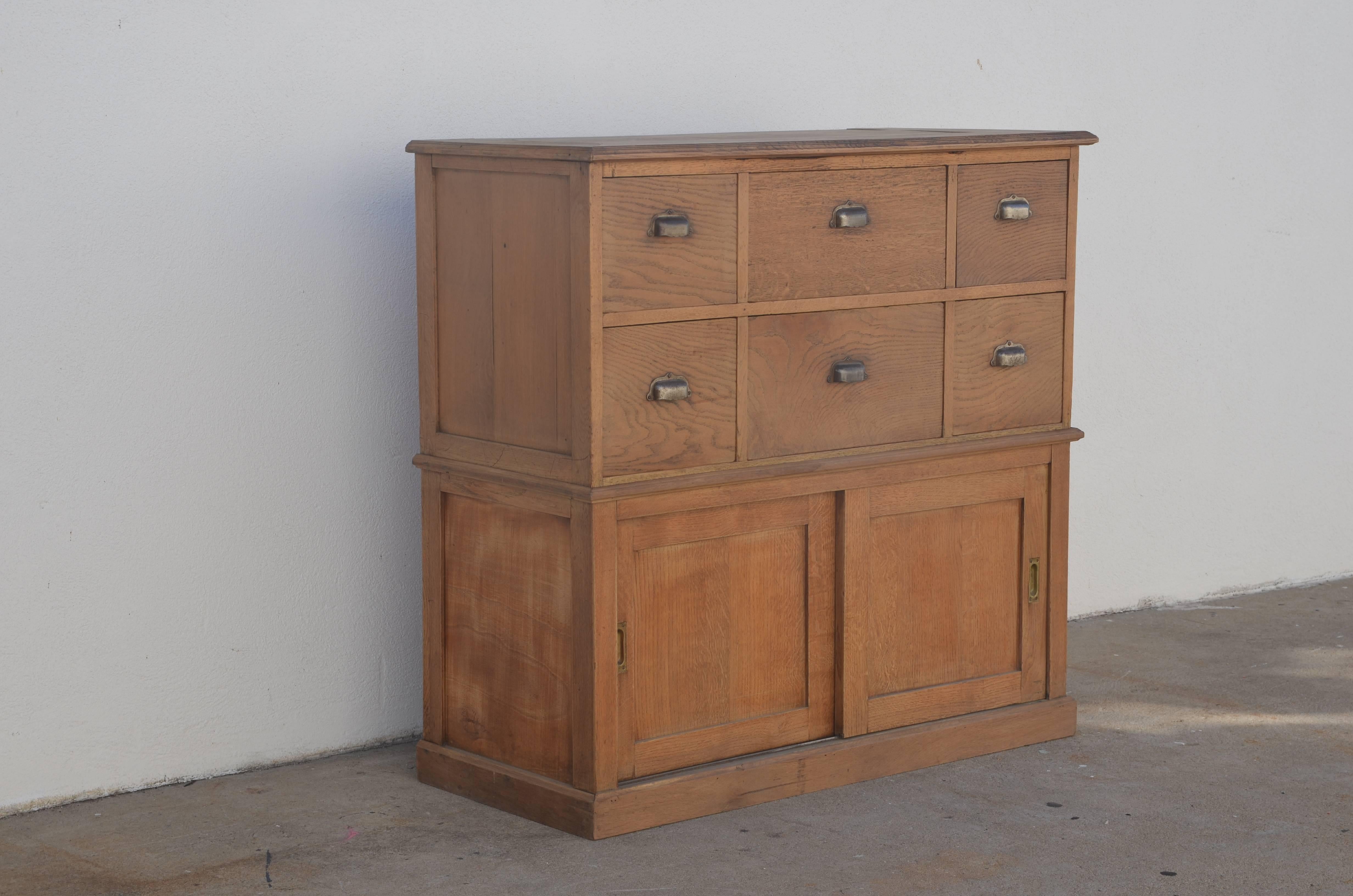Solid Patinated Oak French Workshop or Apothecary Cabinet 3