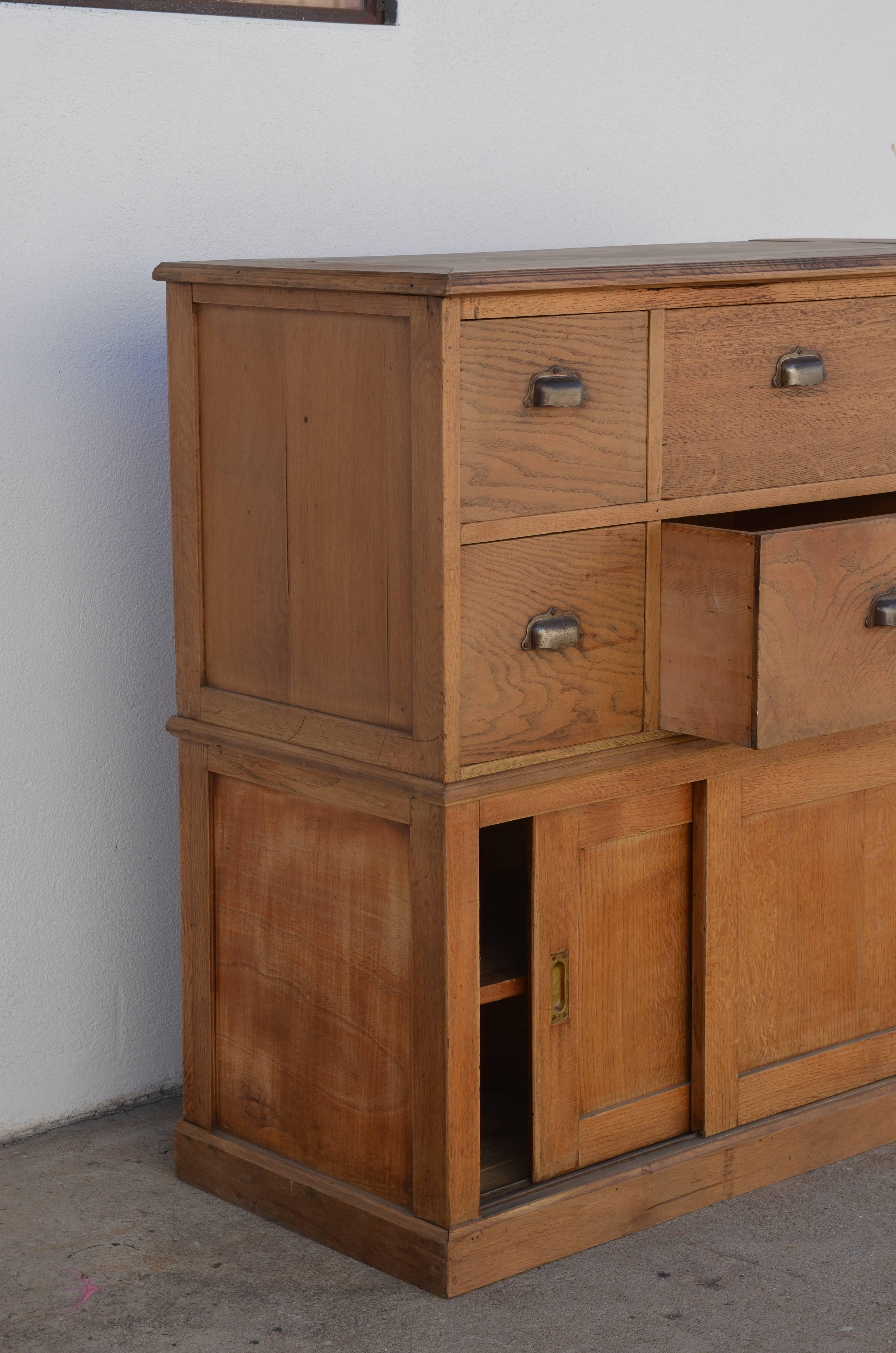 Solid Patinated Oak French Workshop or Apothecary Cabinet In Good Condition In Los Angeles, CA