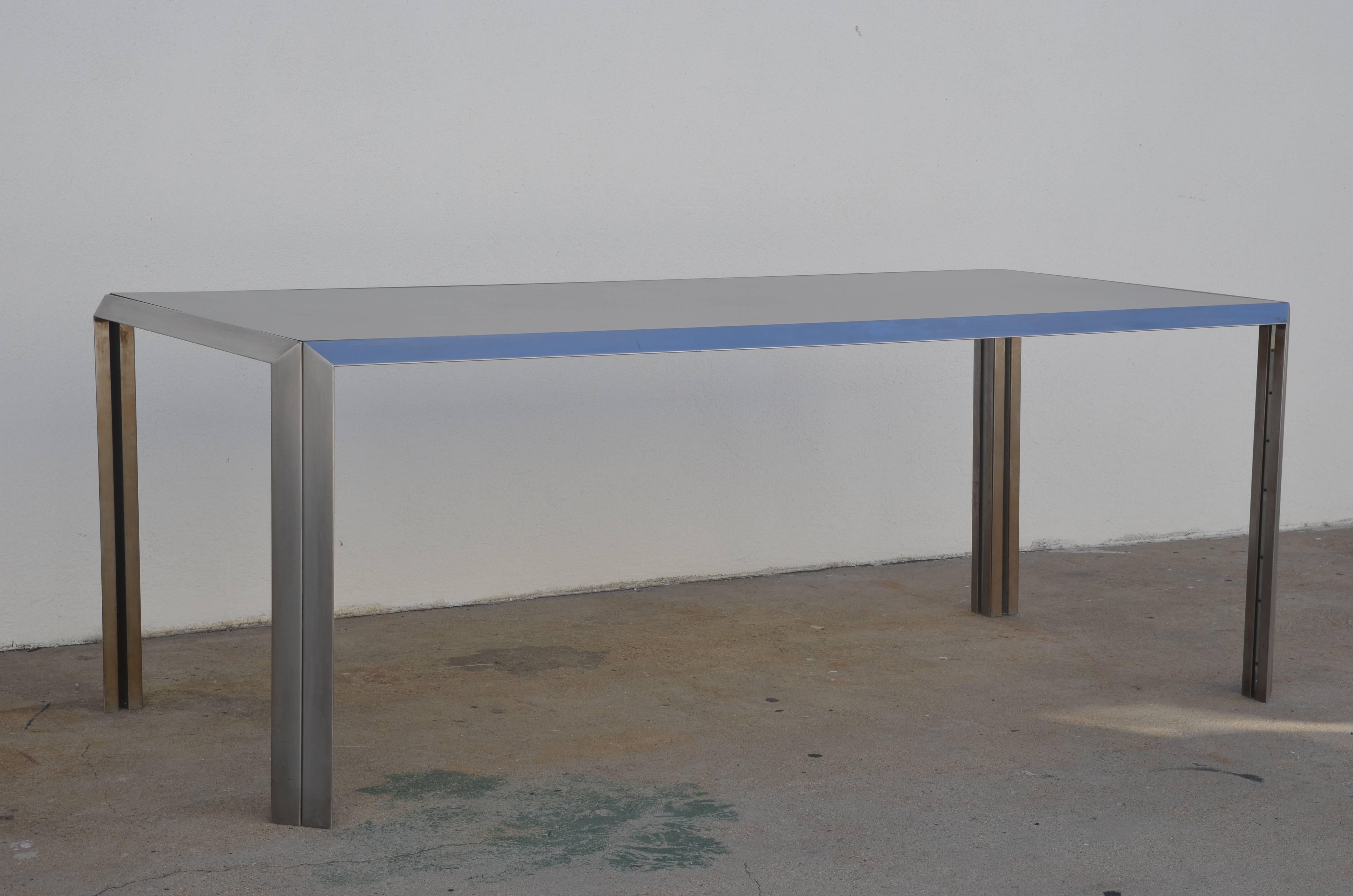 French Rare Brushed Stainless Steel and Laminate Desk by Bernard Marange for TFM