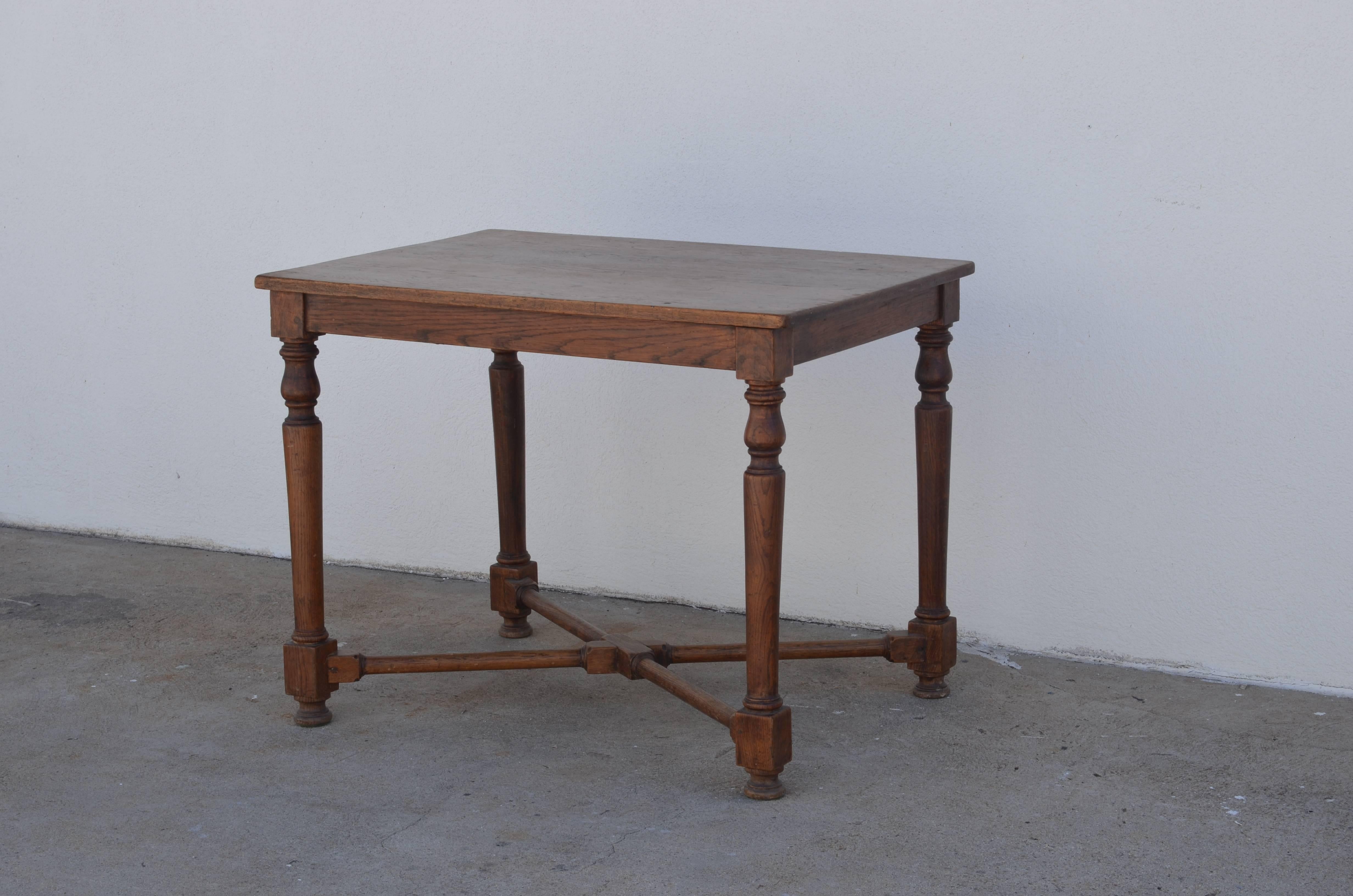 Elegant Architectural French Oak Center or Game Table. Very sturdy. Great as a small desk or writing table as well.