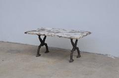 French 1940s Veined Marble-Top and Patinated Bronze Coffee Table