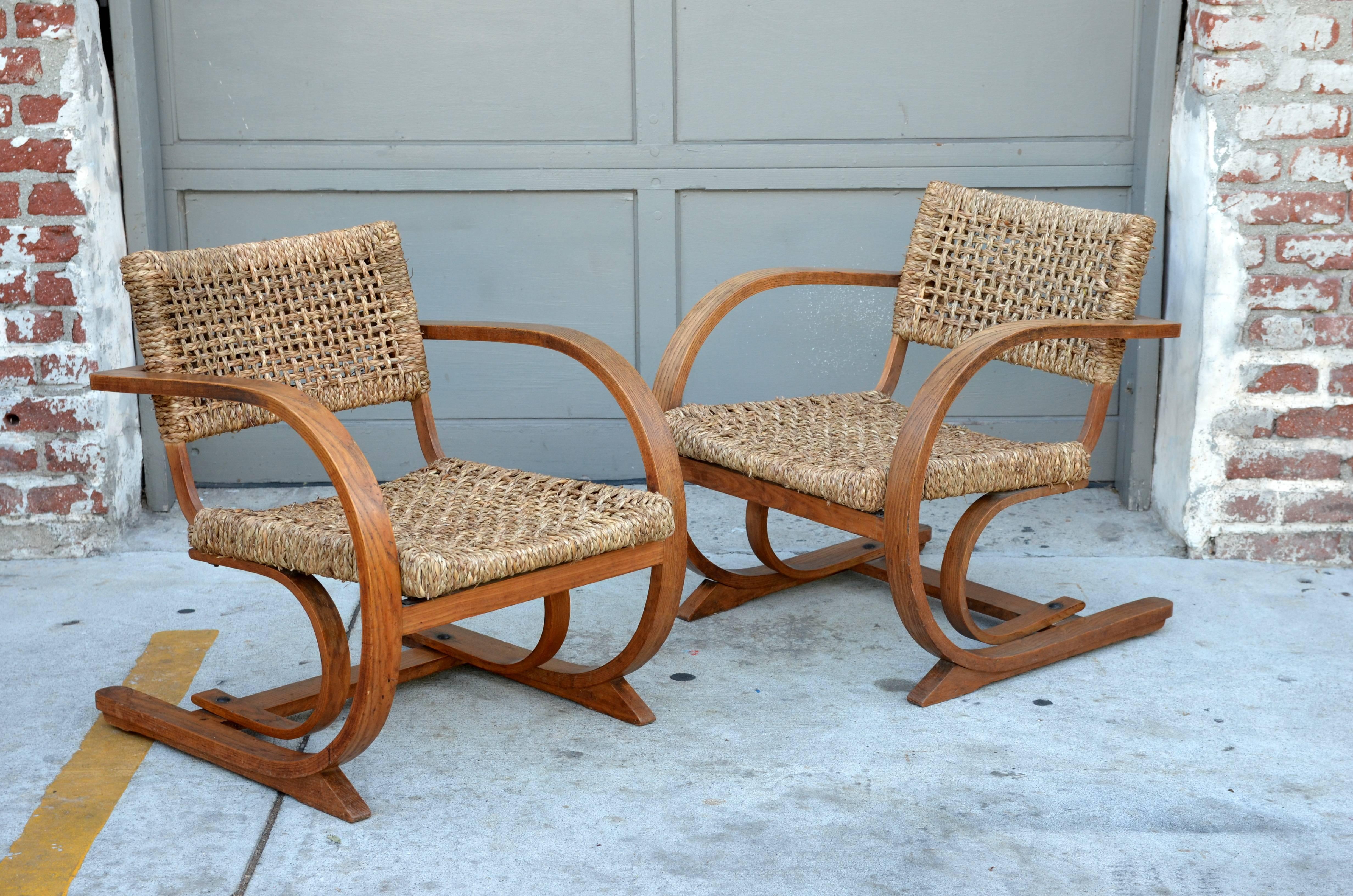 Mid-20th Century Pair of Rope Chair by Audoux-Minet for Vibo Vesoul