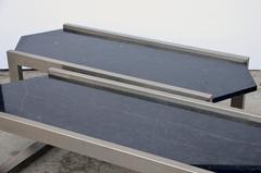 Pair of Polished Steel and Veined Black Marble 1960s Coffee Tables