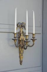 Pair of Monumental Gilt Bronze Louis XVI Style Sconces