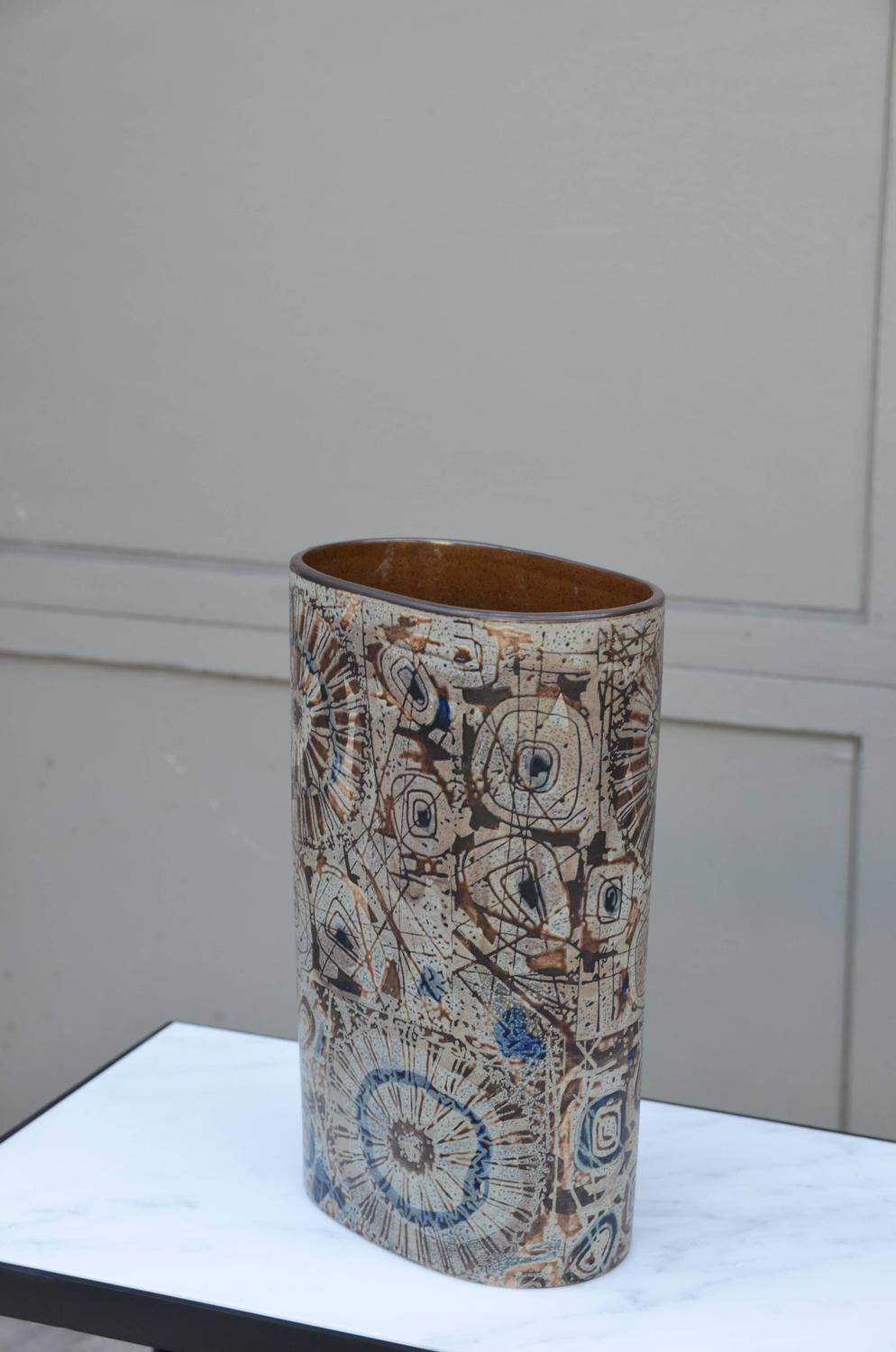 Large Oval Cylinder Ceramic Vase by Royal Copenhagen For Sale at 1stdibs