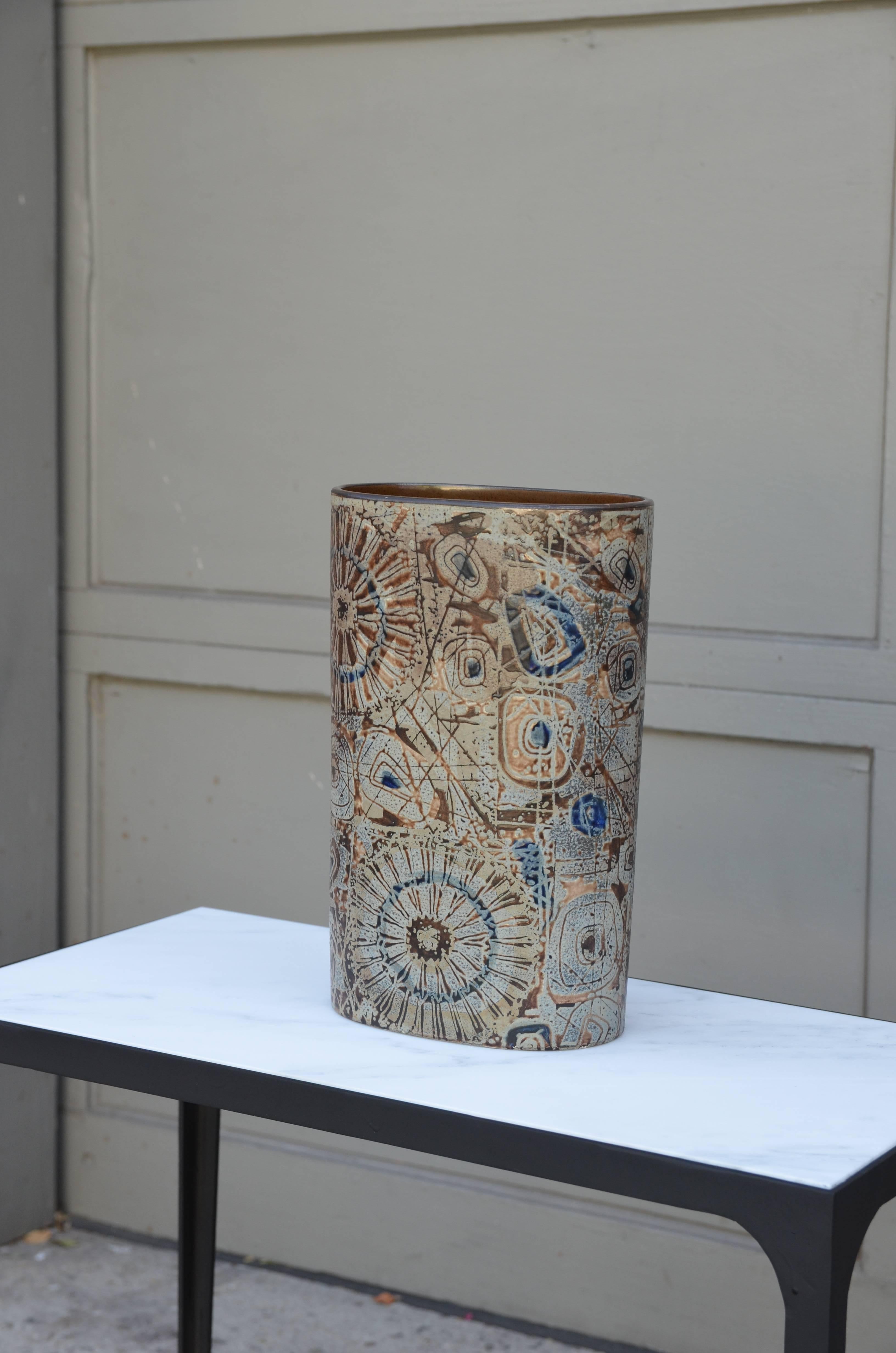 Scandinavian Modern Large Oval Cylinder Ceramic Vase by Royal Copenhagen