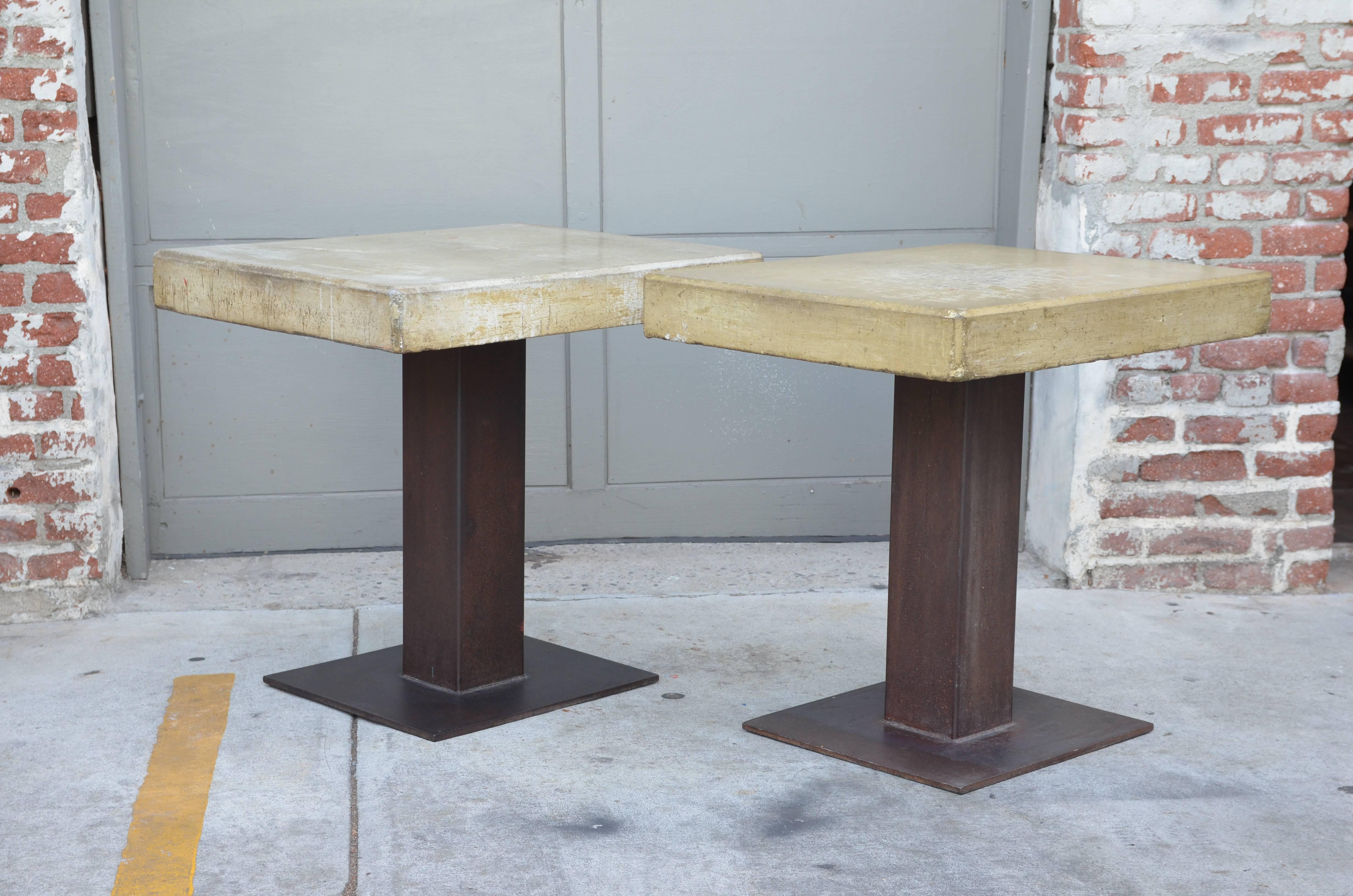 Late 20th Century Pair of Unique Brutalist Concrete and Steel Tables