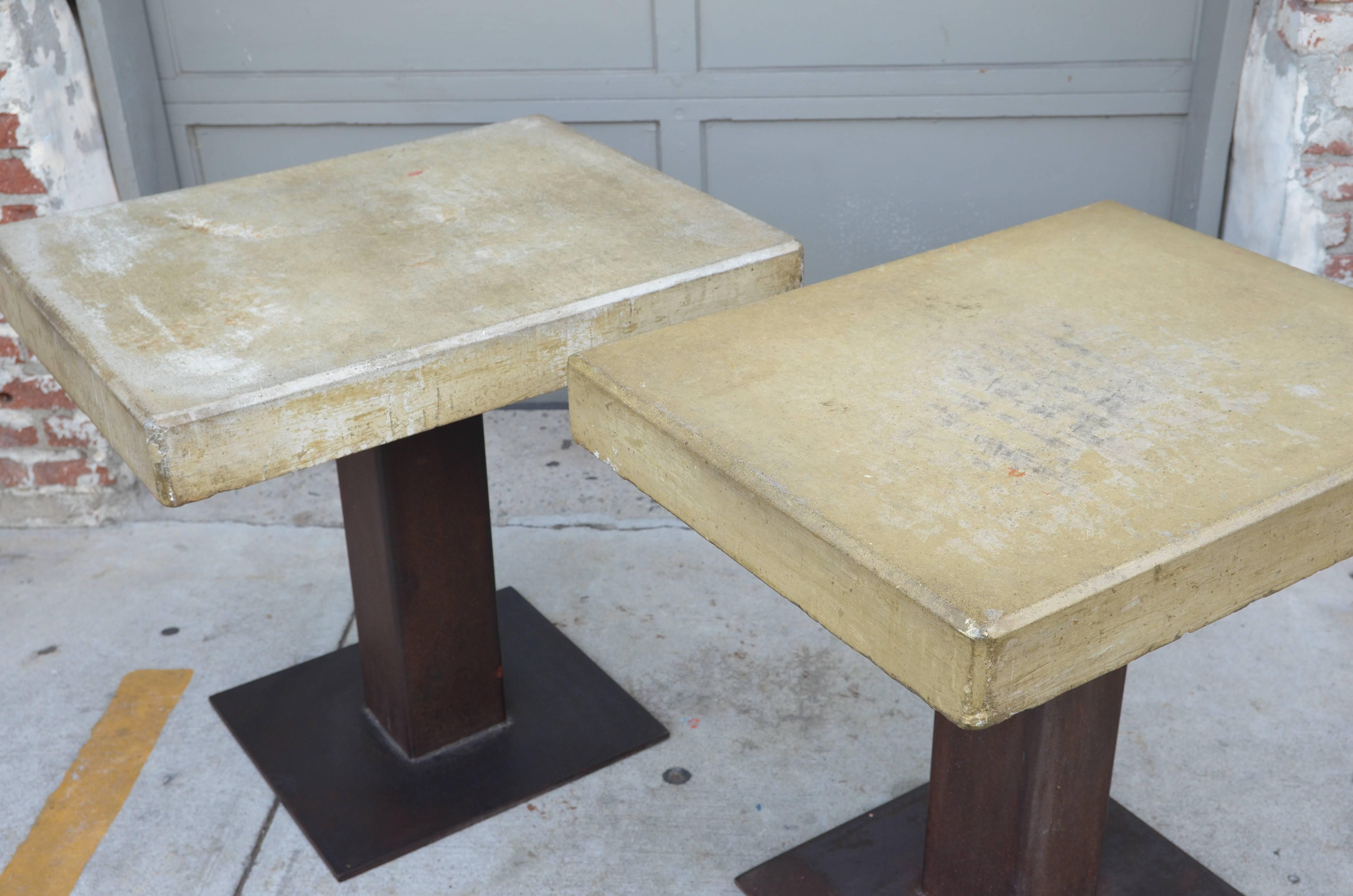 American Pair of Unique Brutalist Concrete and Steel Tables