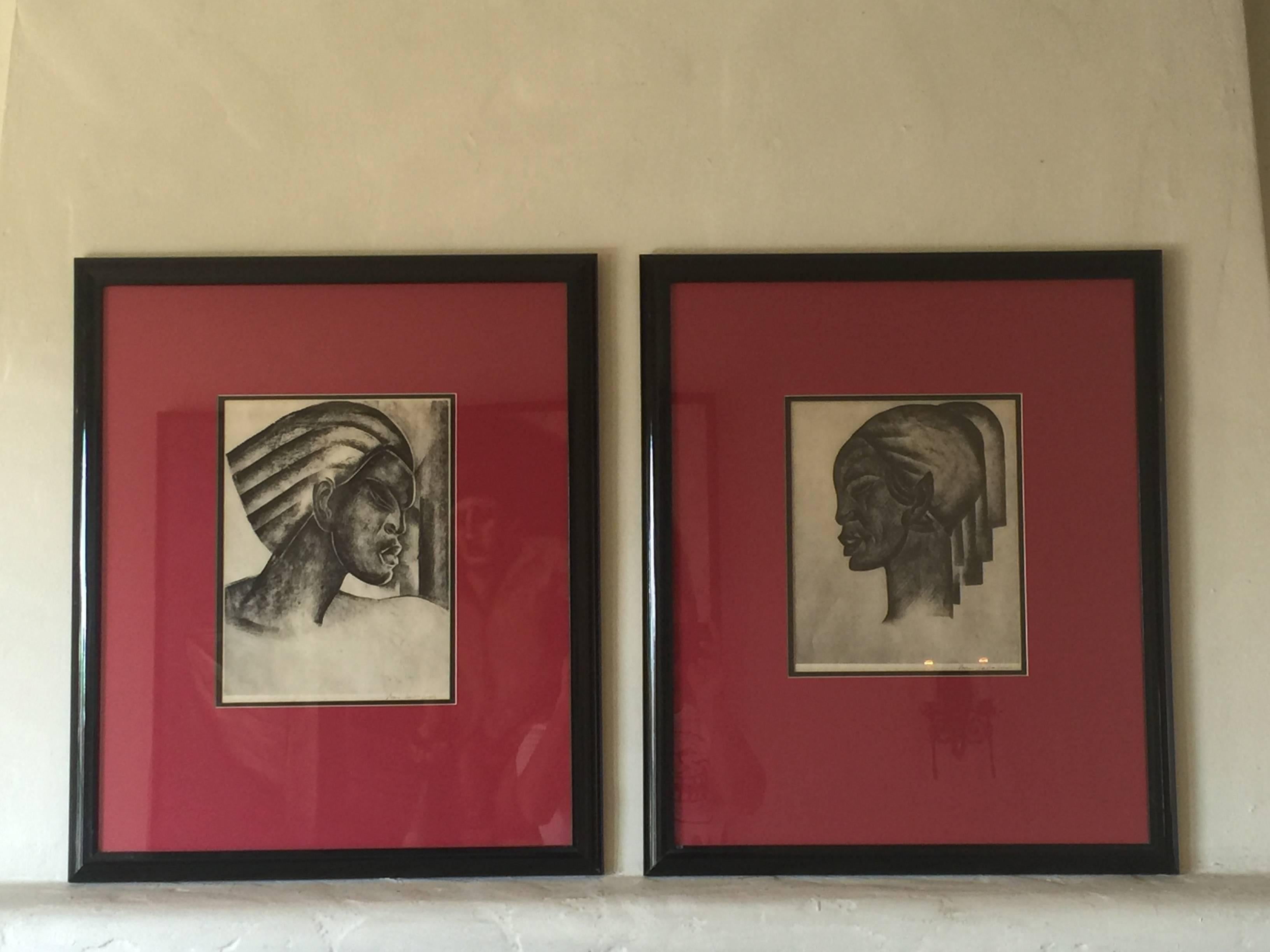Pair of Rare Signed Art Deco Lithographs by Boris Lovet-Lorski For Sale 1
