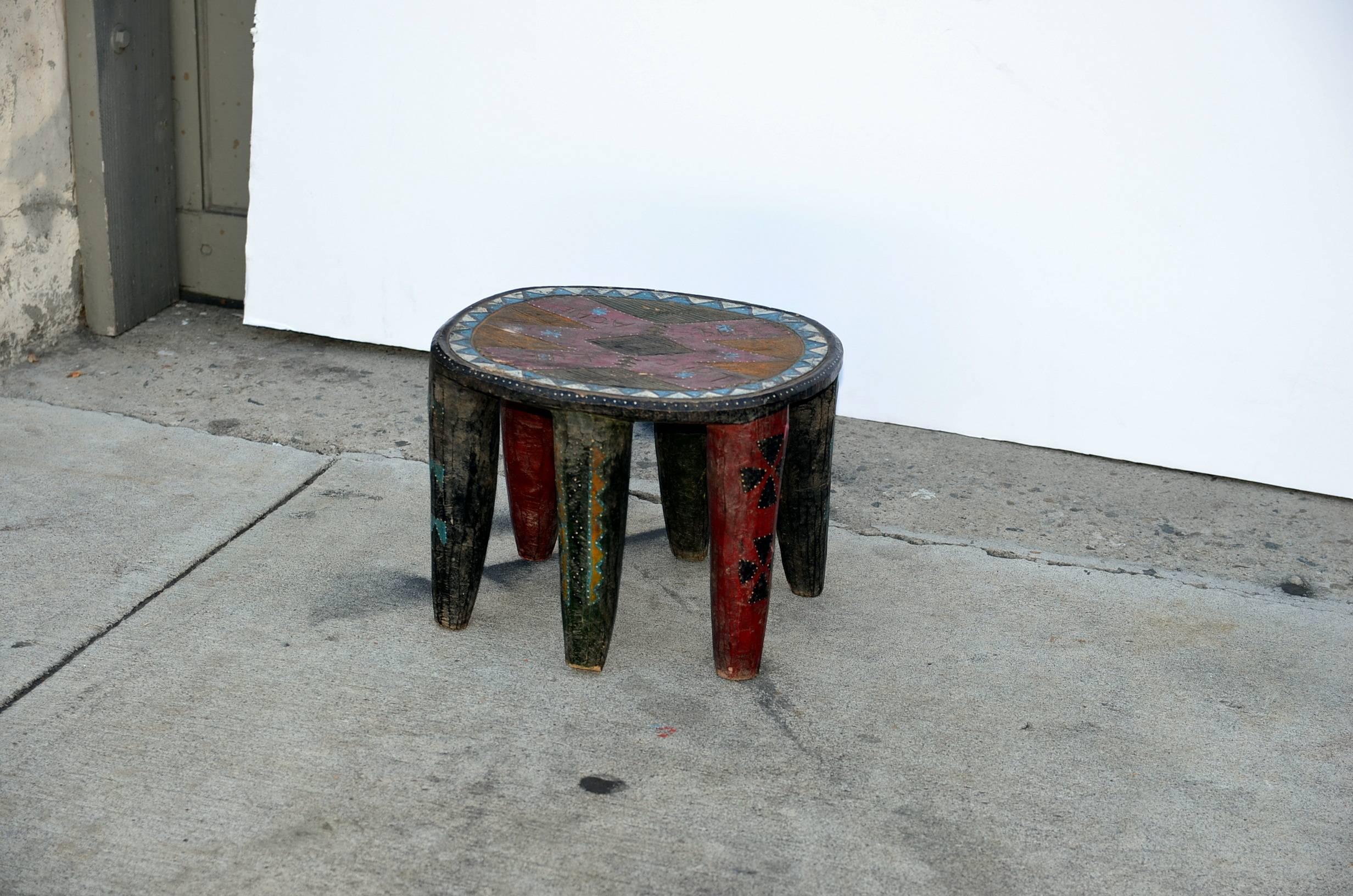 20th Century Painted Vintage African Stool