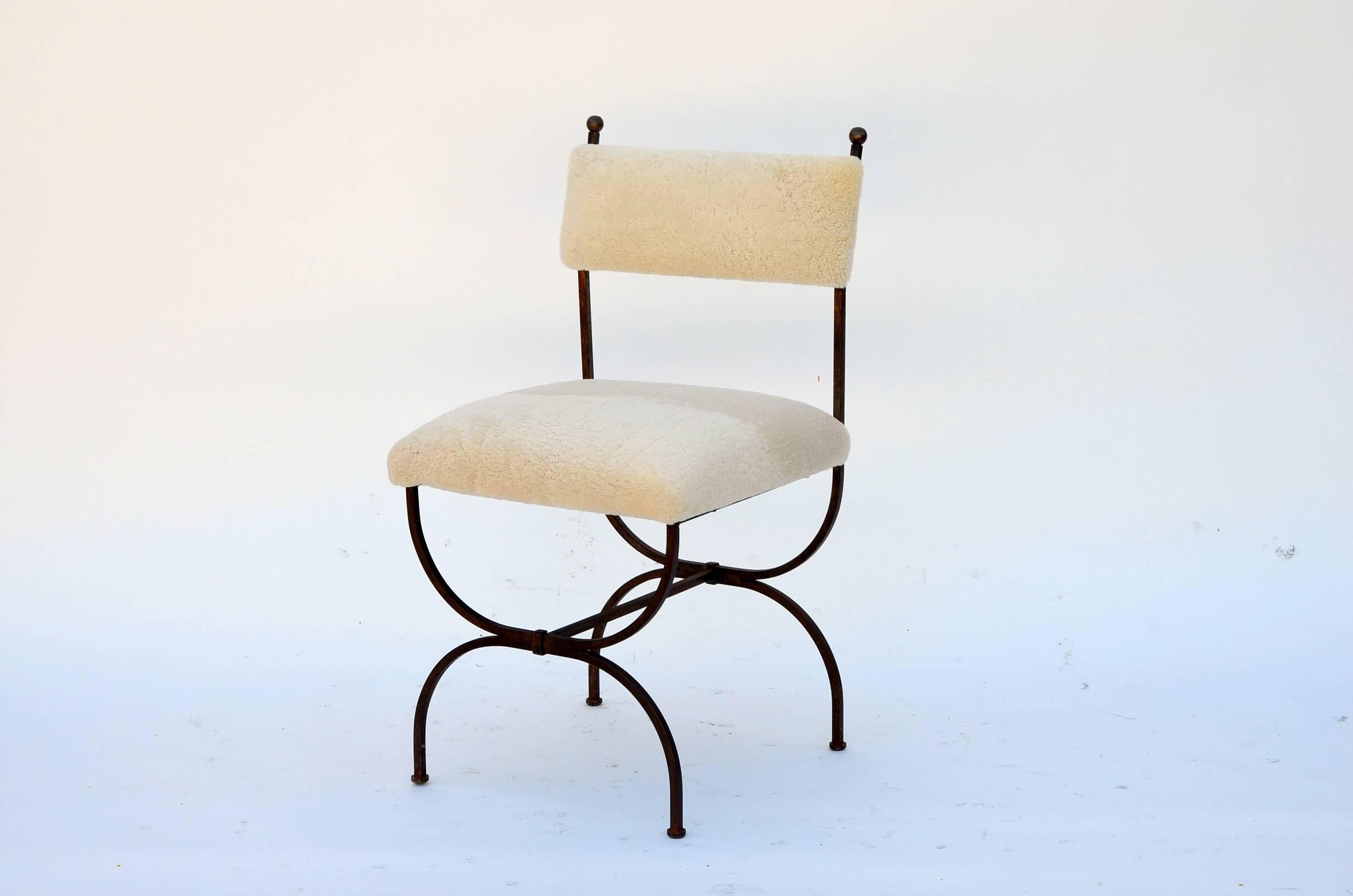 Exceptional Wrought Iron and Sheepskin Side Chair by Gilbert Poillerat 3