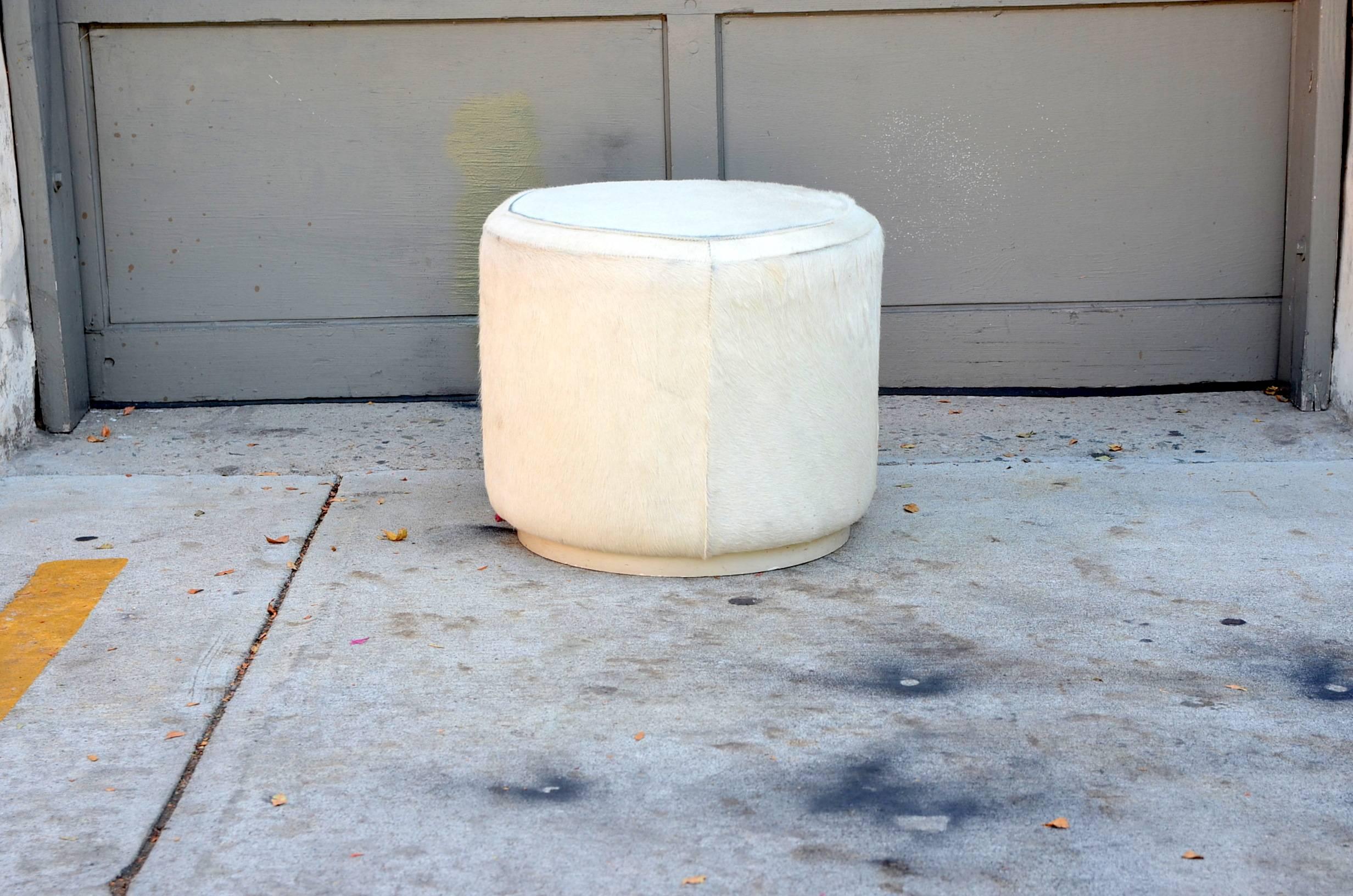 Painted Hide Covered Cylinder Ottoman Stool For Sale