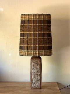 Large Textured Terracotta Lamp with Impeccable Maria Kipp Woven Shade