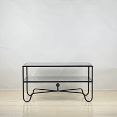 Mesa de cóctel de dos niveles «Entretoise» de cristal ahumado, de Design Frères