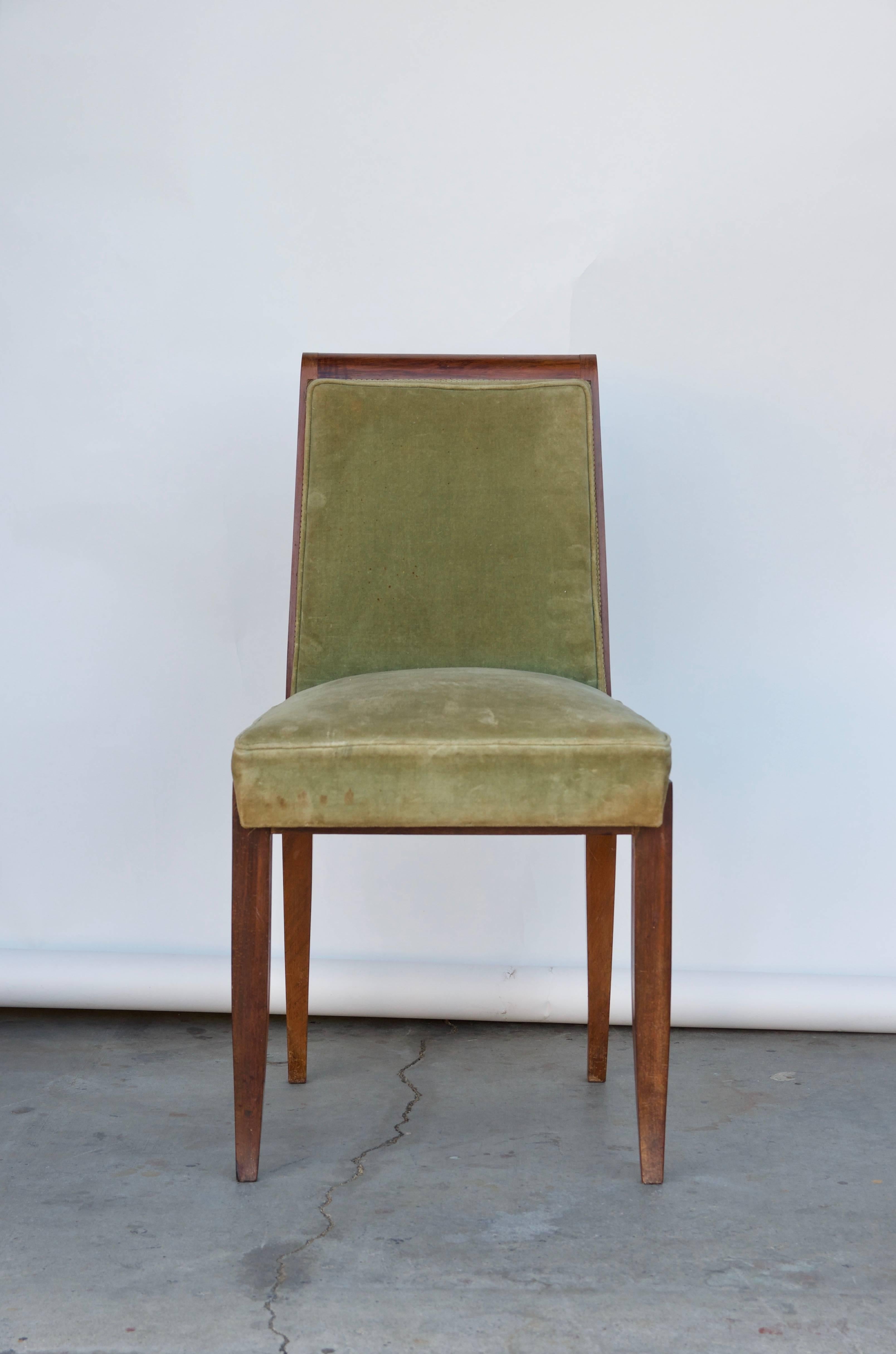 Upholstery Elegant Art Deco Mahogany Side Chair in the Style of Jean Pascaud