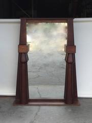 Large Egyptian Revival Arts & Crafts Stained Oak Mirror