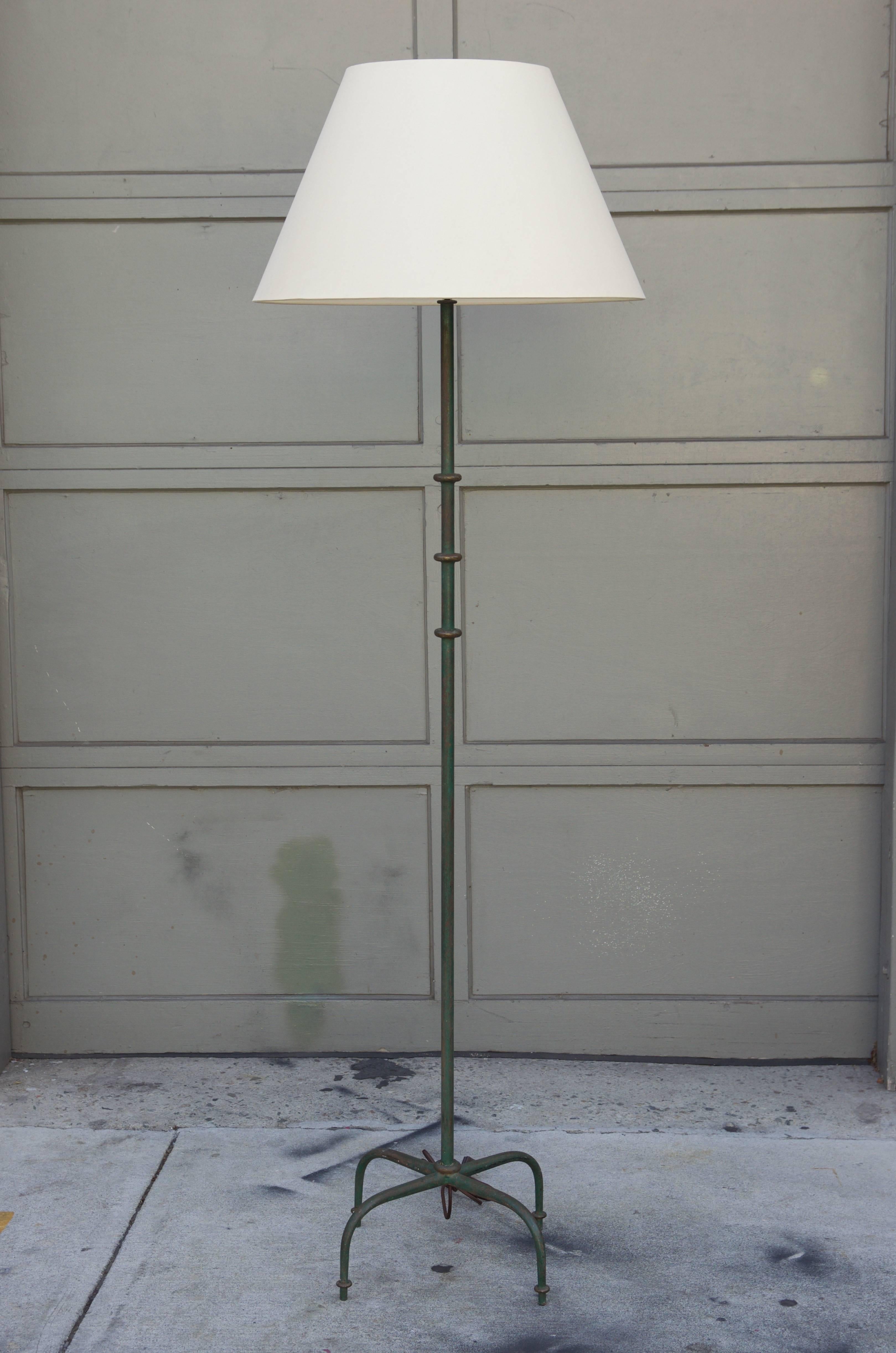 Chic French 1940s Patinated Steel Floor Lamp in the Style of Jacques Adnet 3