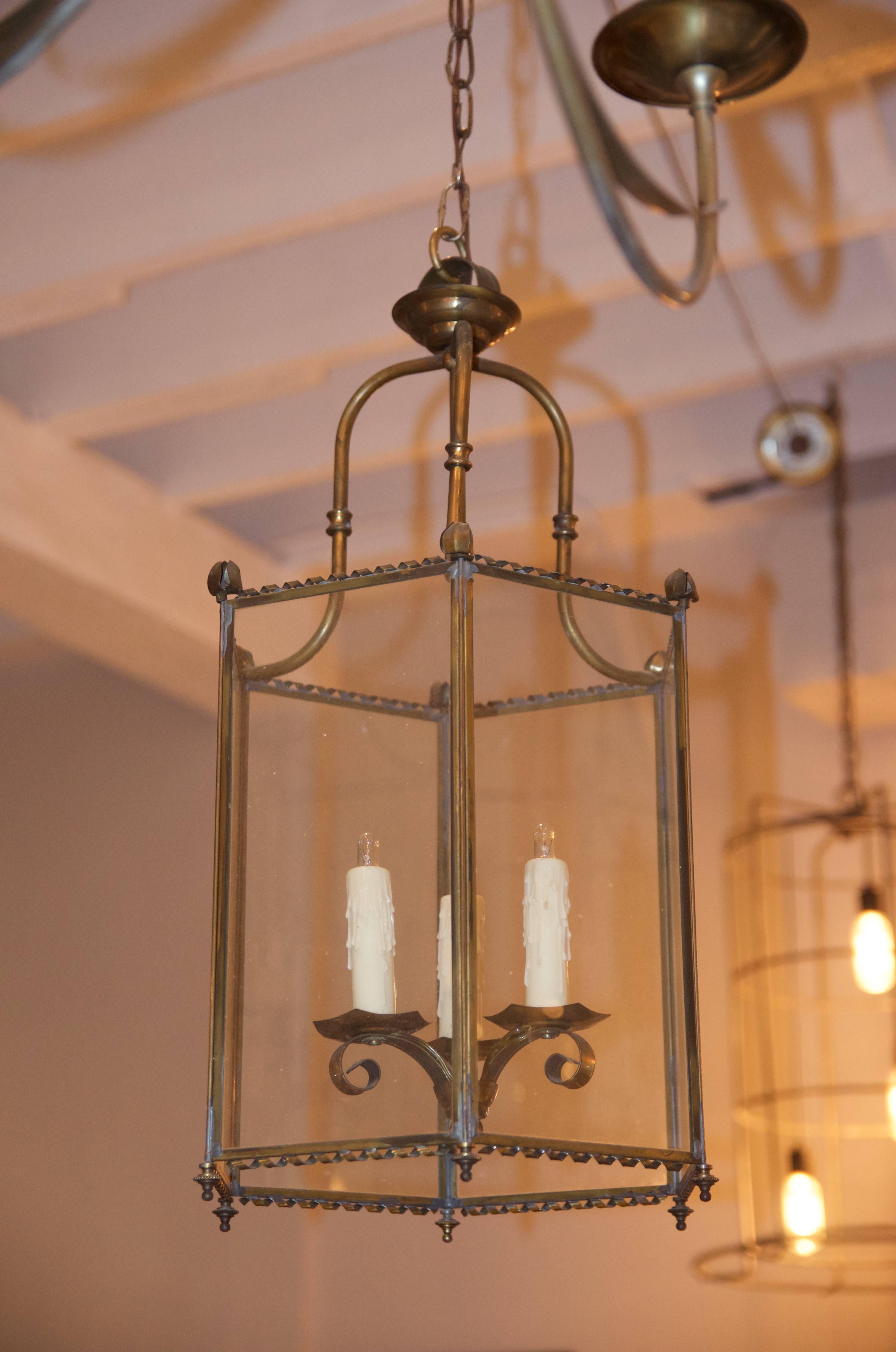 20th Century Chic French 1940s Brass Hexagonal Lantern