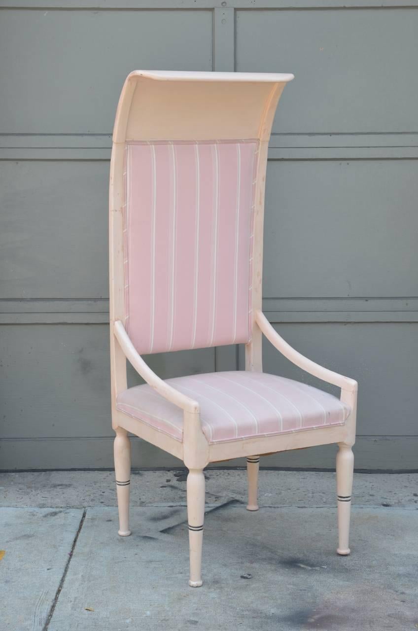 Whimsical Viennese secessionist high back chair. Original condition. Strong and sturdy but to be reupholstered.