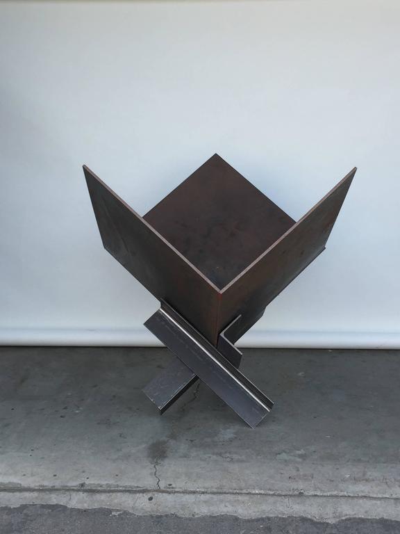 Large Patinated Steel Plate Brutalist Fire Pit or Log Holder at 1stDibs fireplace steel plate