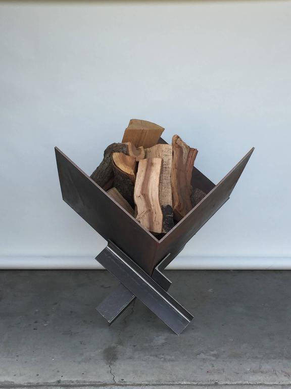Large Patinated Steel Plate Brutalist Fire Pit or Log Holder at 1stDibs fireplace steel plate