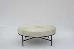 Chic White Hide and Blackened Steel 'Tambour' Ottoman by Design Frères
