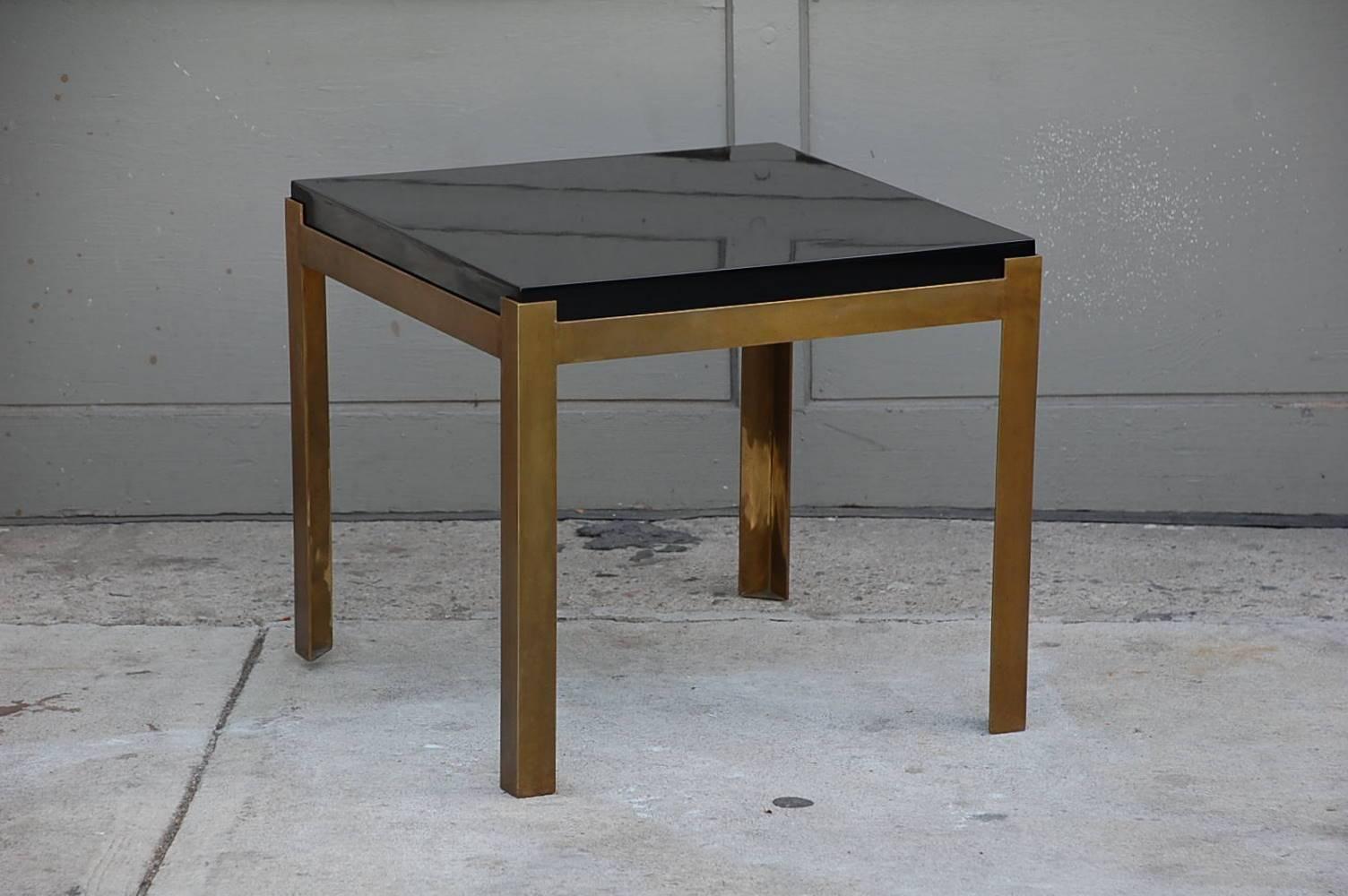 Modern Pair of 'Caisson' Lacquer and Patinated Brass Side Tables by Design Frères