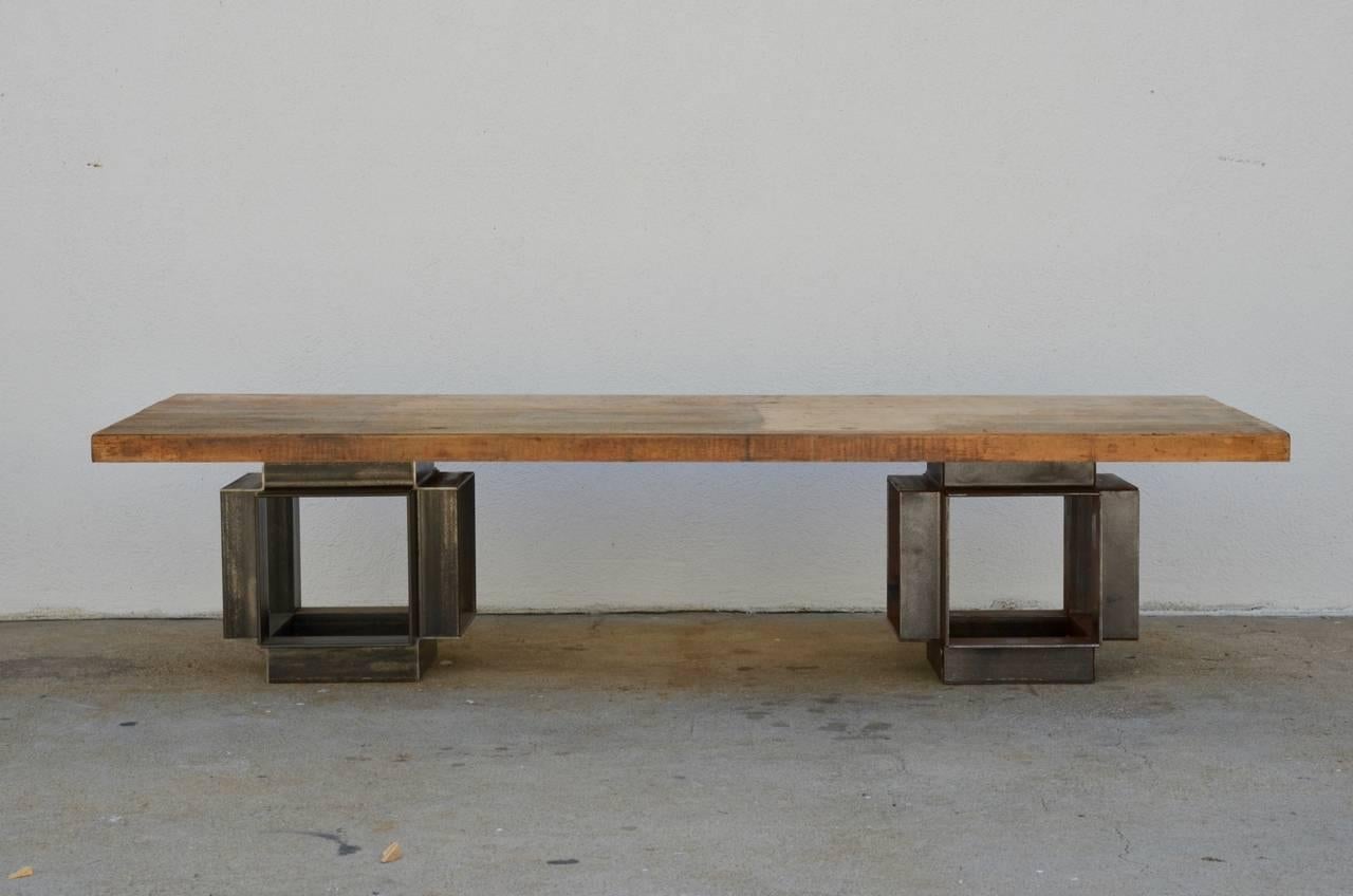 Industrial Massive Geometric Coffee Table Made from a Workshop Bench