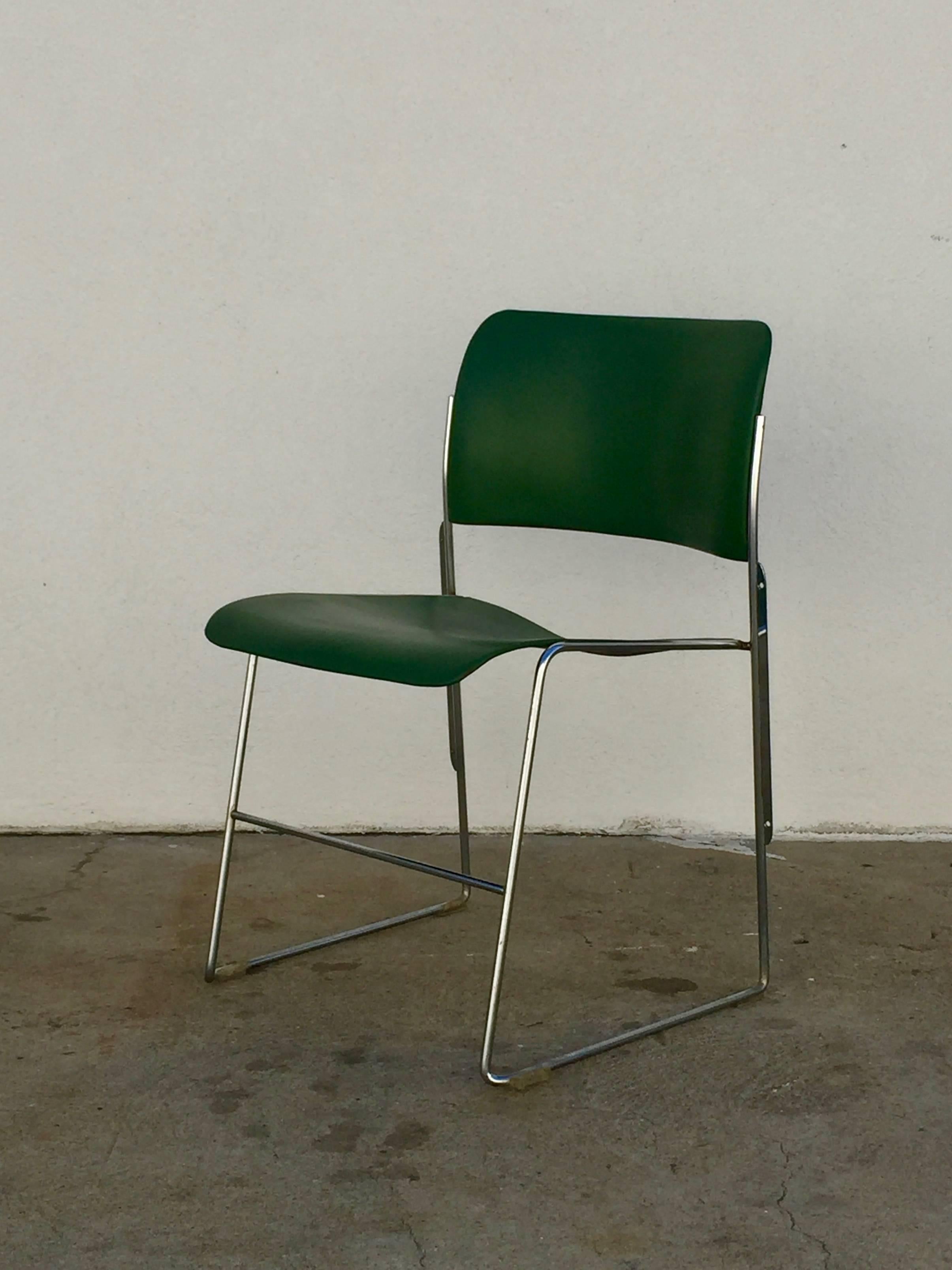 Set of 40/4 green chairs by David Rowland.