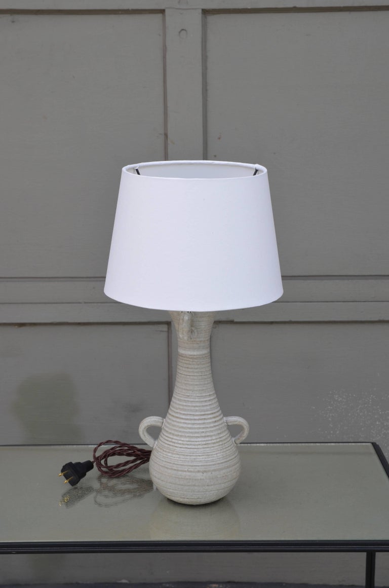 Organic Modern Chic Gourd Shaped Table Lamp with Custom White Parchment Shade For Sale