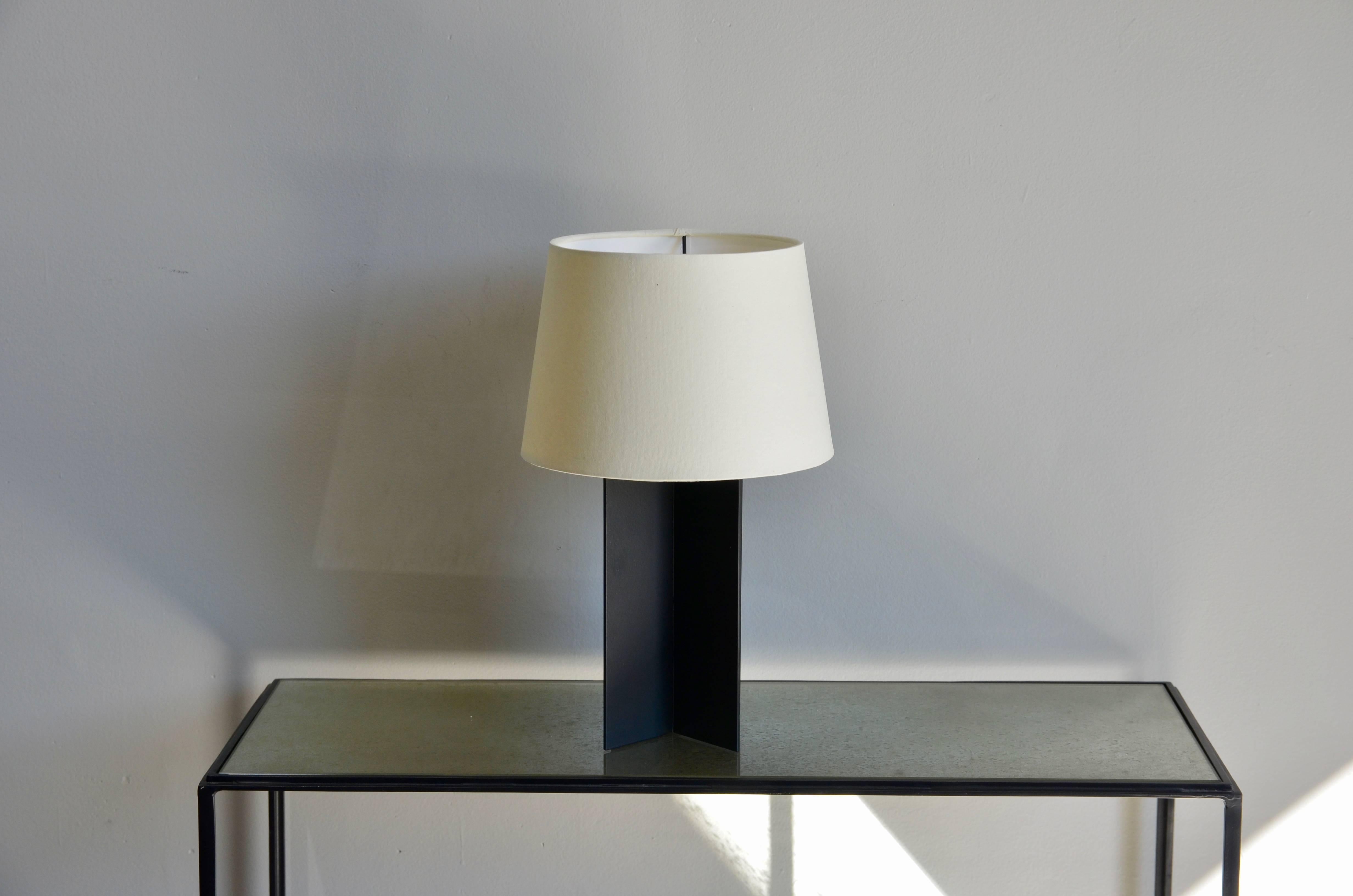 French 'Croisillon' Matte Black Steel and Parchment Table Lamp by Design Frères