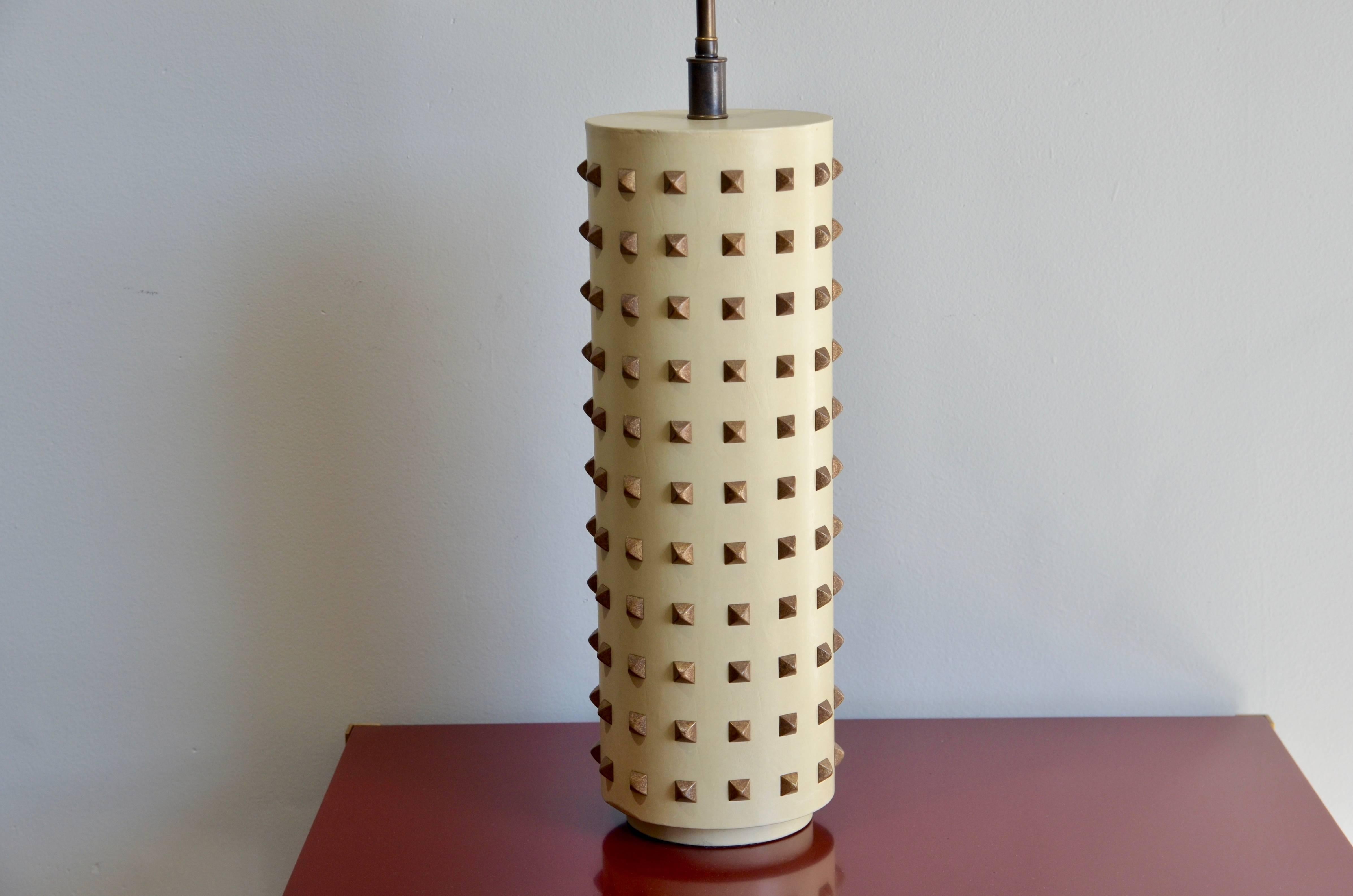 Modern Large Studded Cylinder Table Lamp For Sale