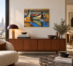 "Aveiro Moliceiros boats", Portugal, 2002, Oil Painting