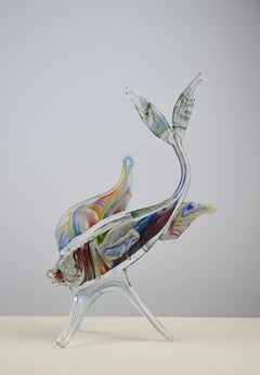 Vintage Multicolored Blown Glass Fish Sculpture, 1950s