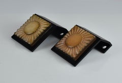 Pair of Mid-Century Ceramic and Black Metal Door Handles, 1950s